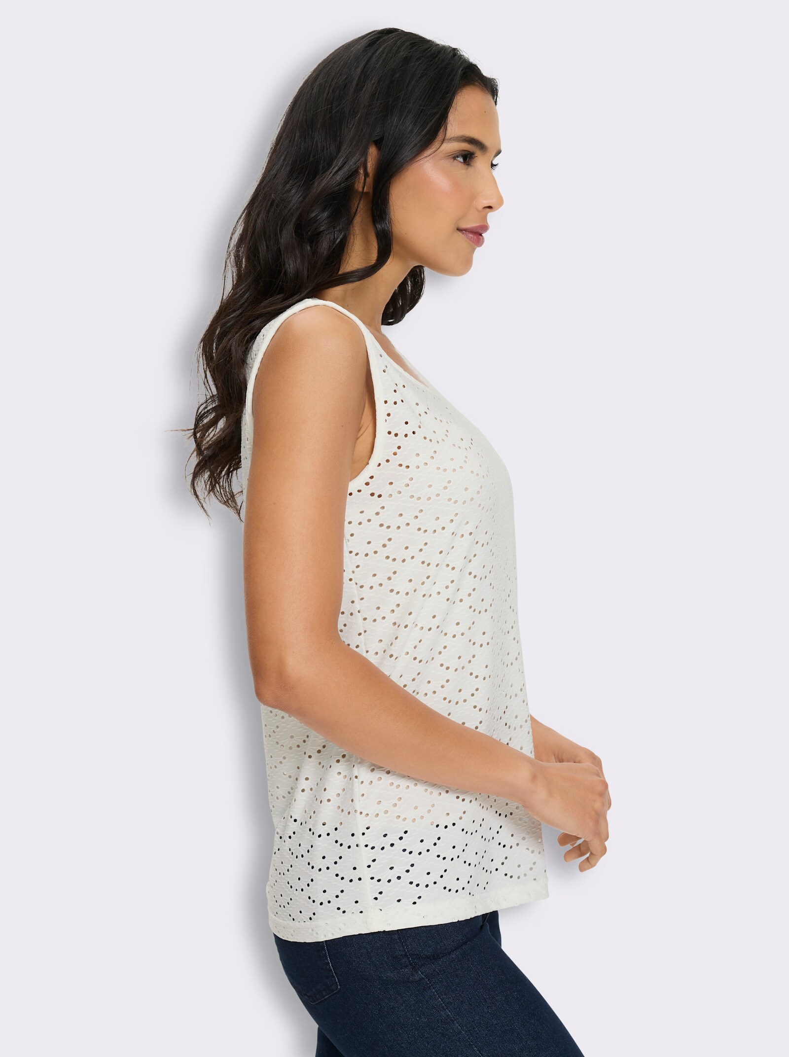 Shirttop mit Ajour-Lochmuster - ecru