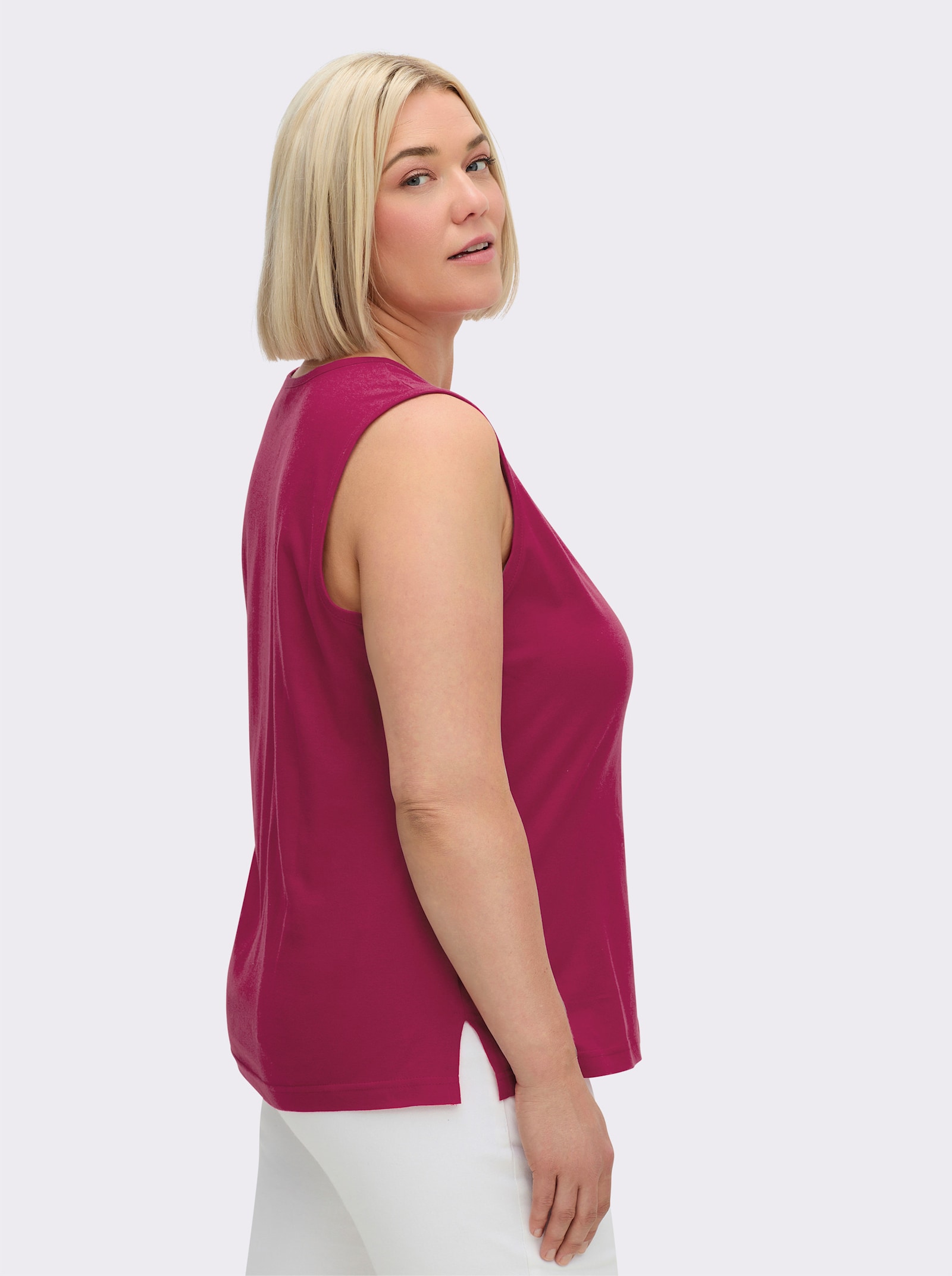 Shirttop mit Seitenschlitzen - himbeere