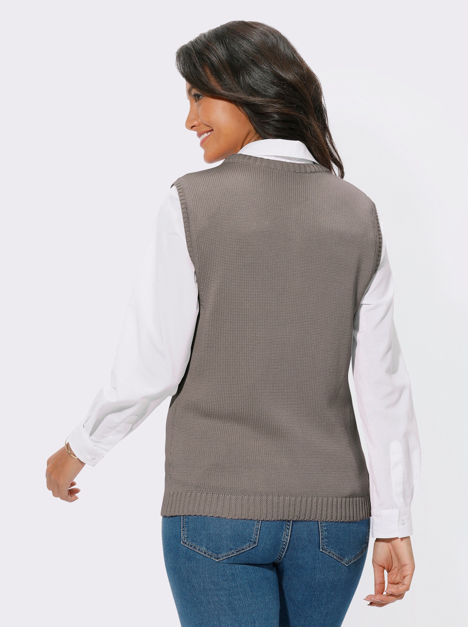 Strickweste mit Reißverschluss - taupe-meliert