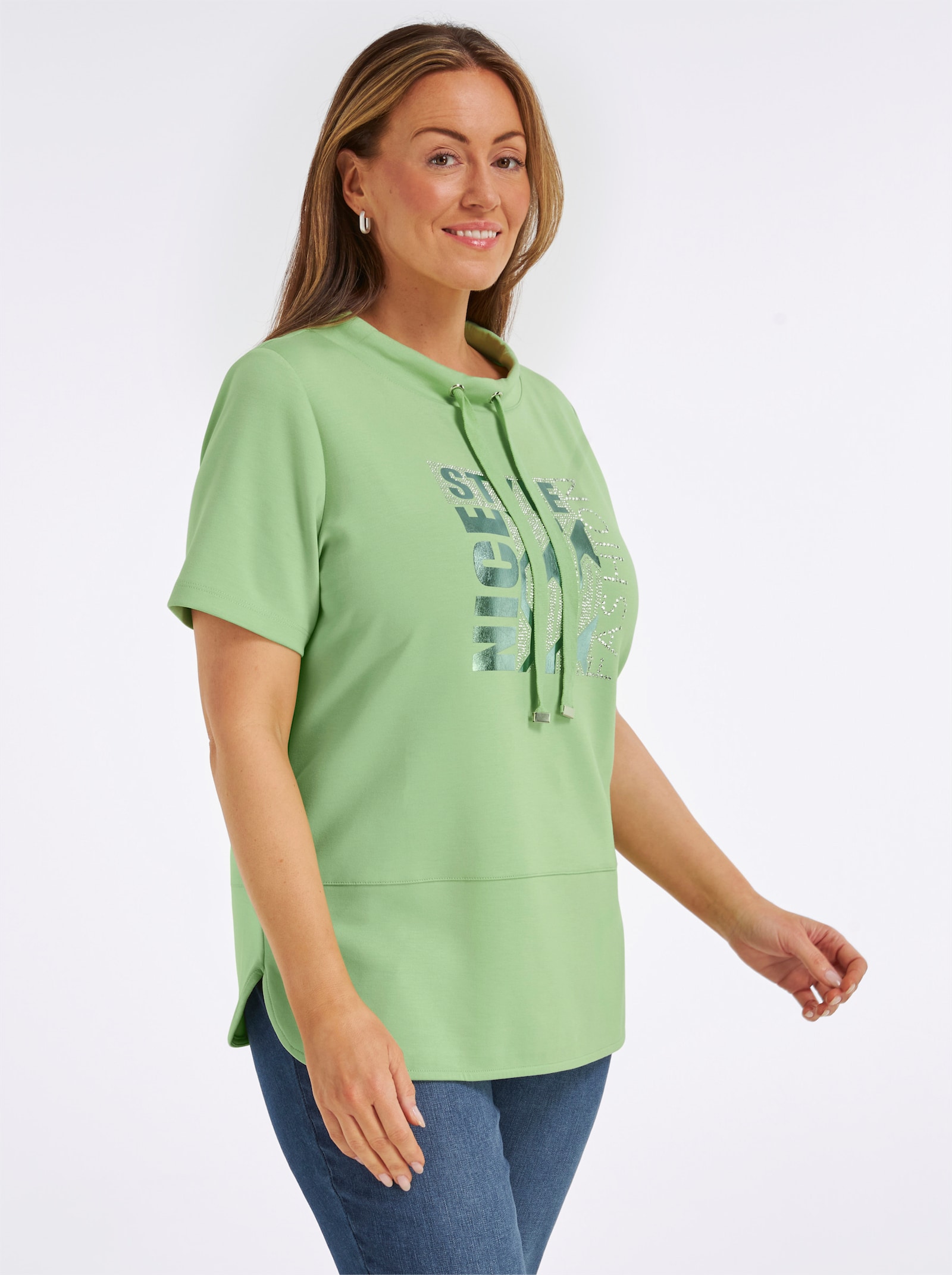 Kurzarmshirt mit Stehkragen - reseda