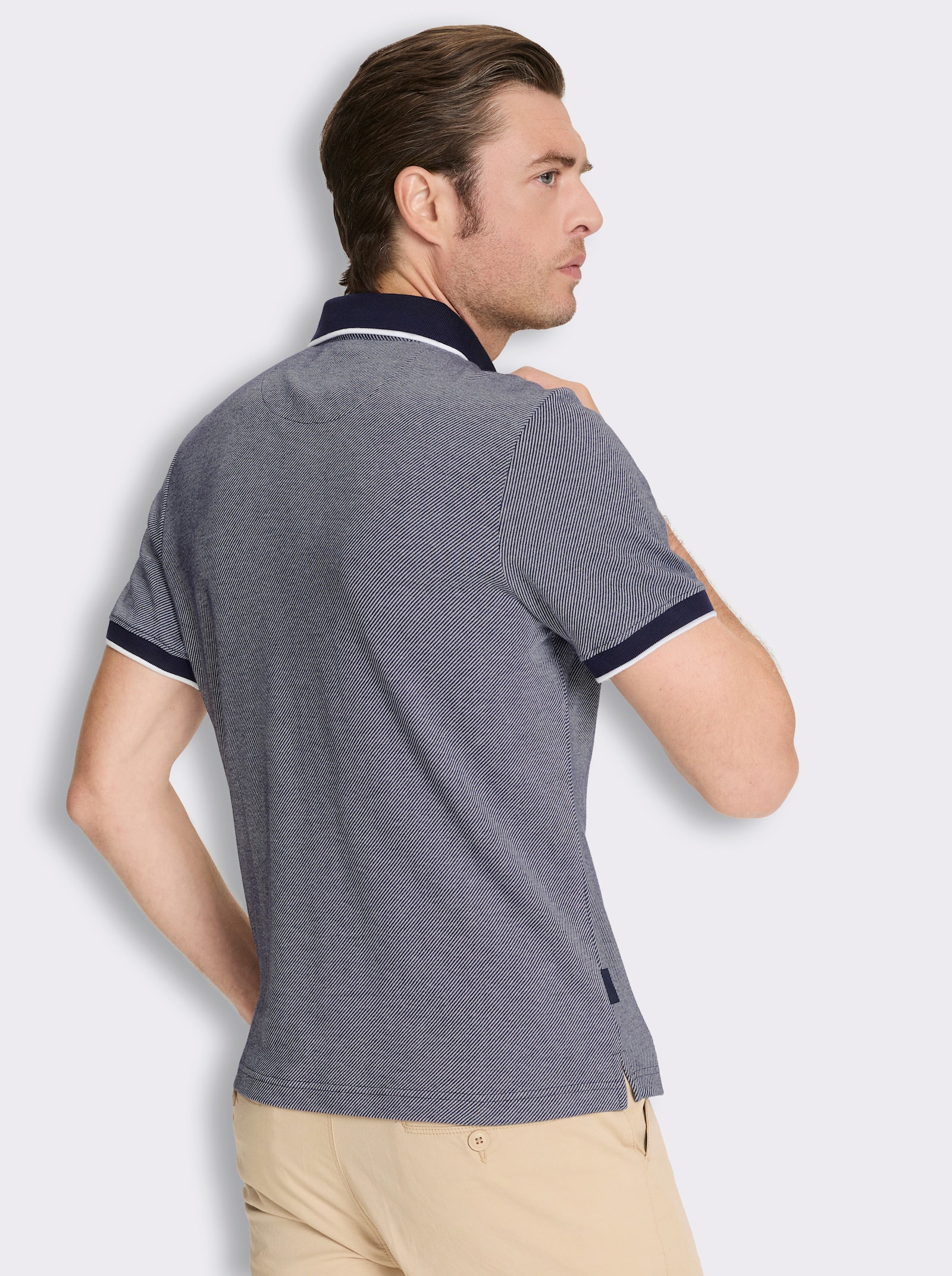 Marco Donati Kurzarmshirt in Jacquard-Qualität, mit Modal - marine-gestreift
