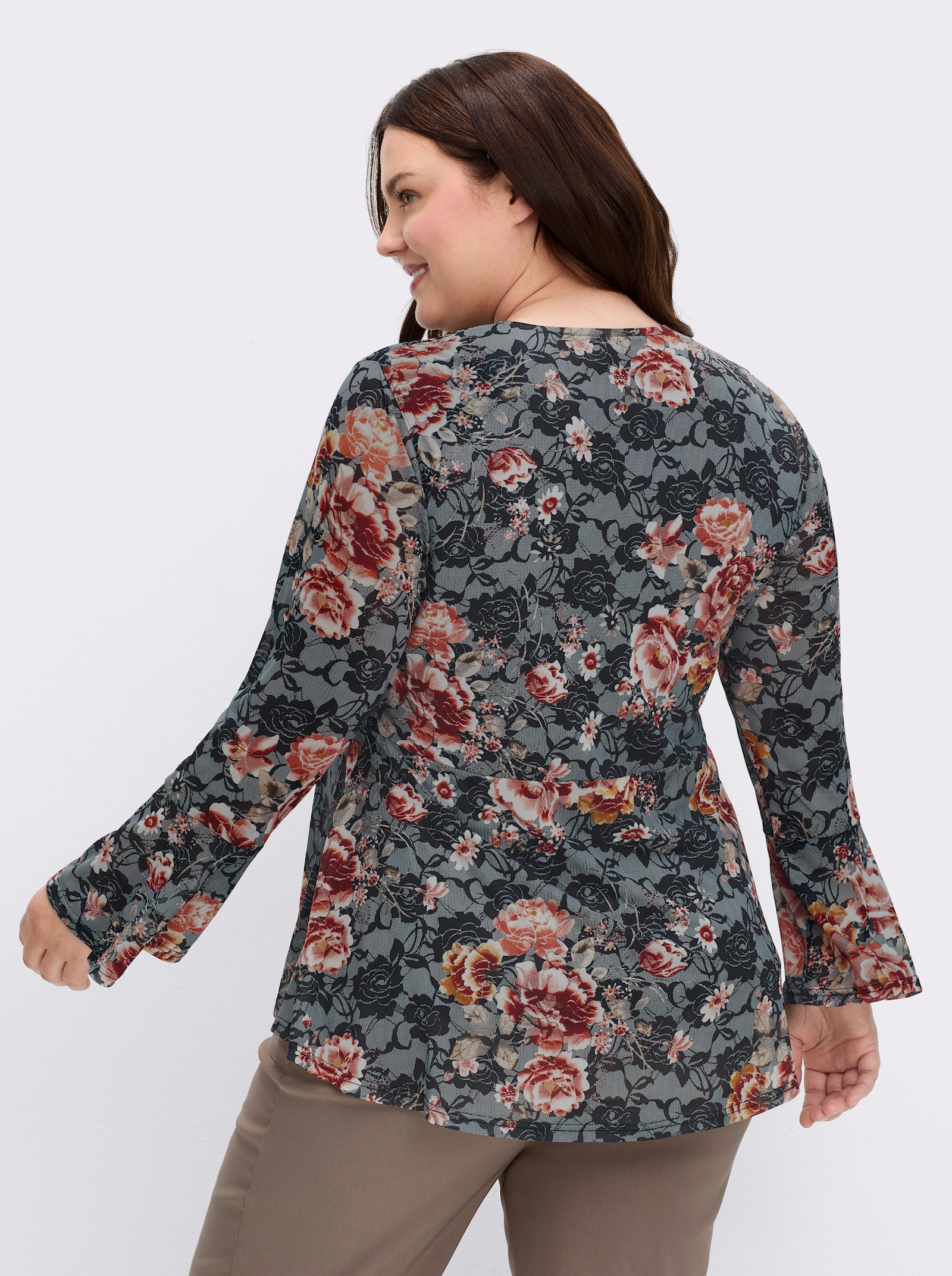 sheego by Joe Browns Shirt mit Reißverschluss am V-Ausschnitt - schwarz-bedruckt