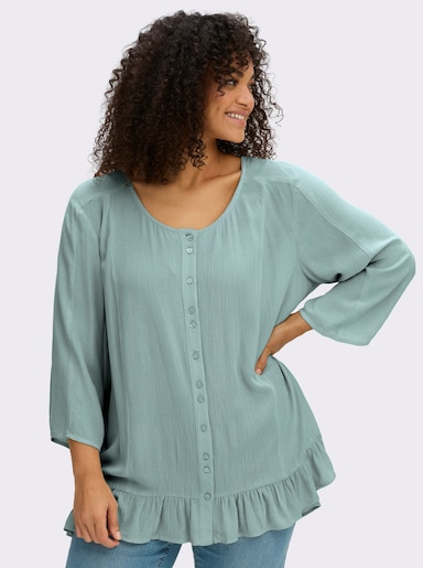 sheego Crinklebluse mit Volant am Saum - kalkmint
