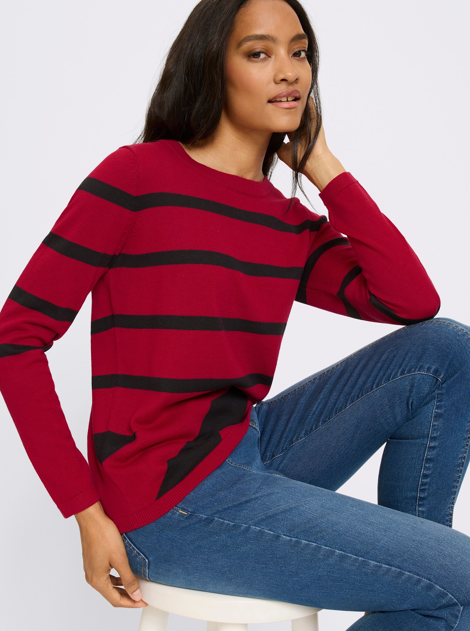 heine Pullover mit Rippenbündchen - rot-schwarz-gemustert