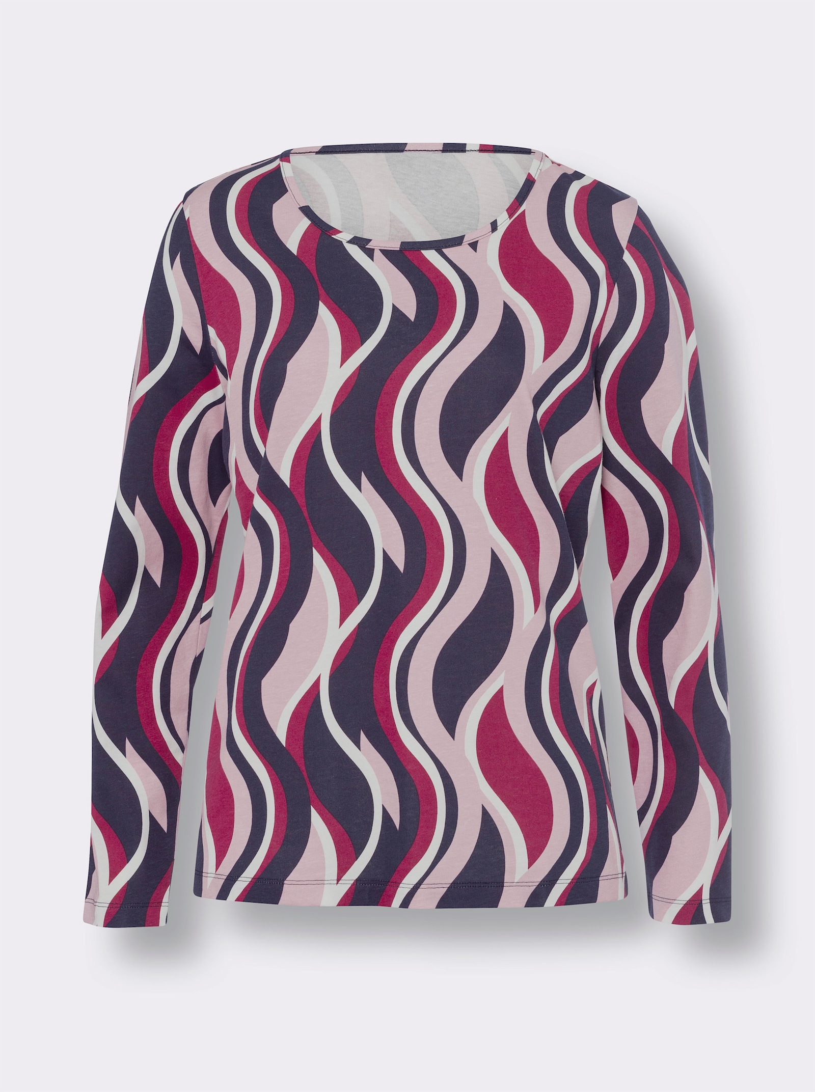 Tričko s dlouhým rukávem a zvlněným vzorem - ecru-slézová-potisk