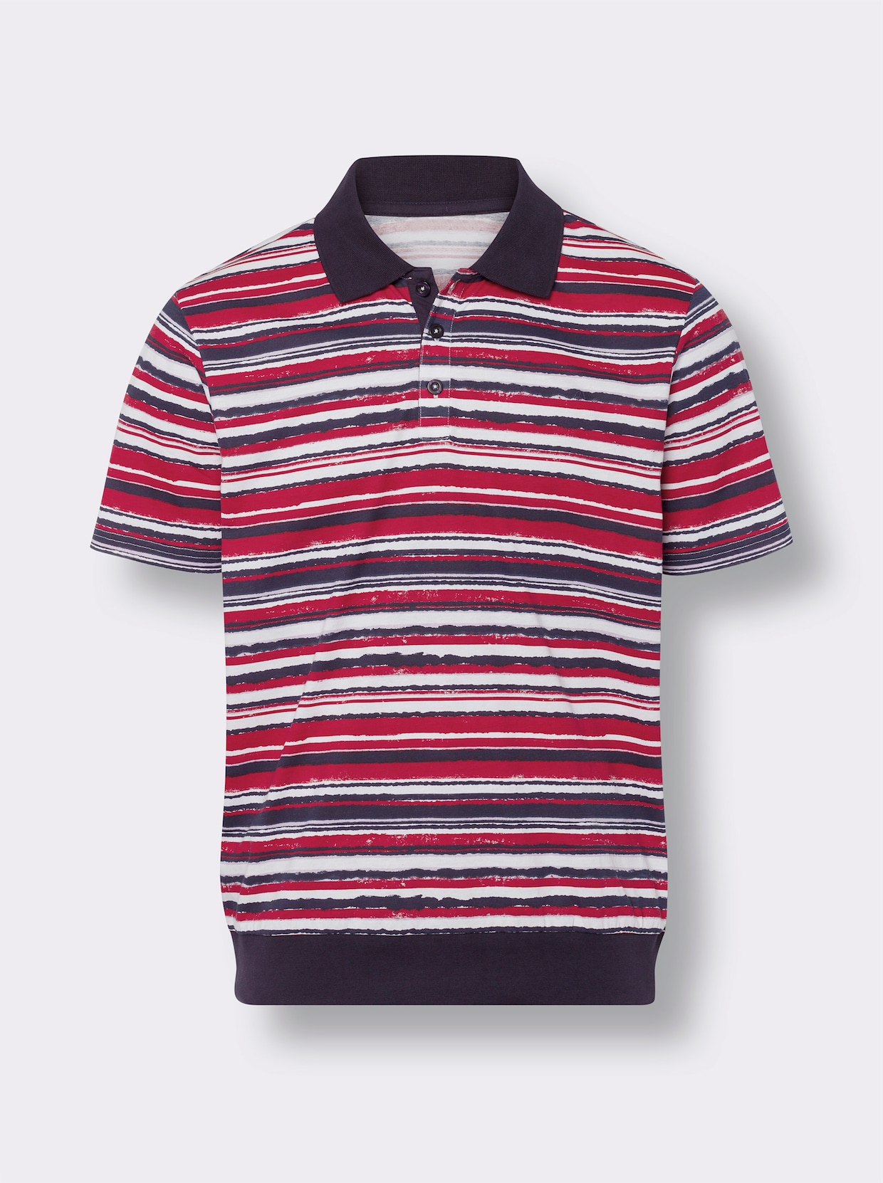 Kurzarm-Poloshirt - marine-rot-bedruckt