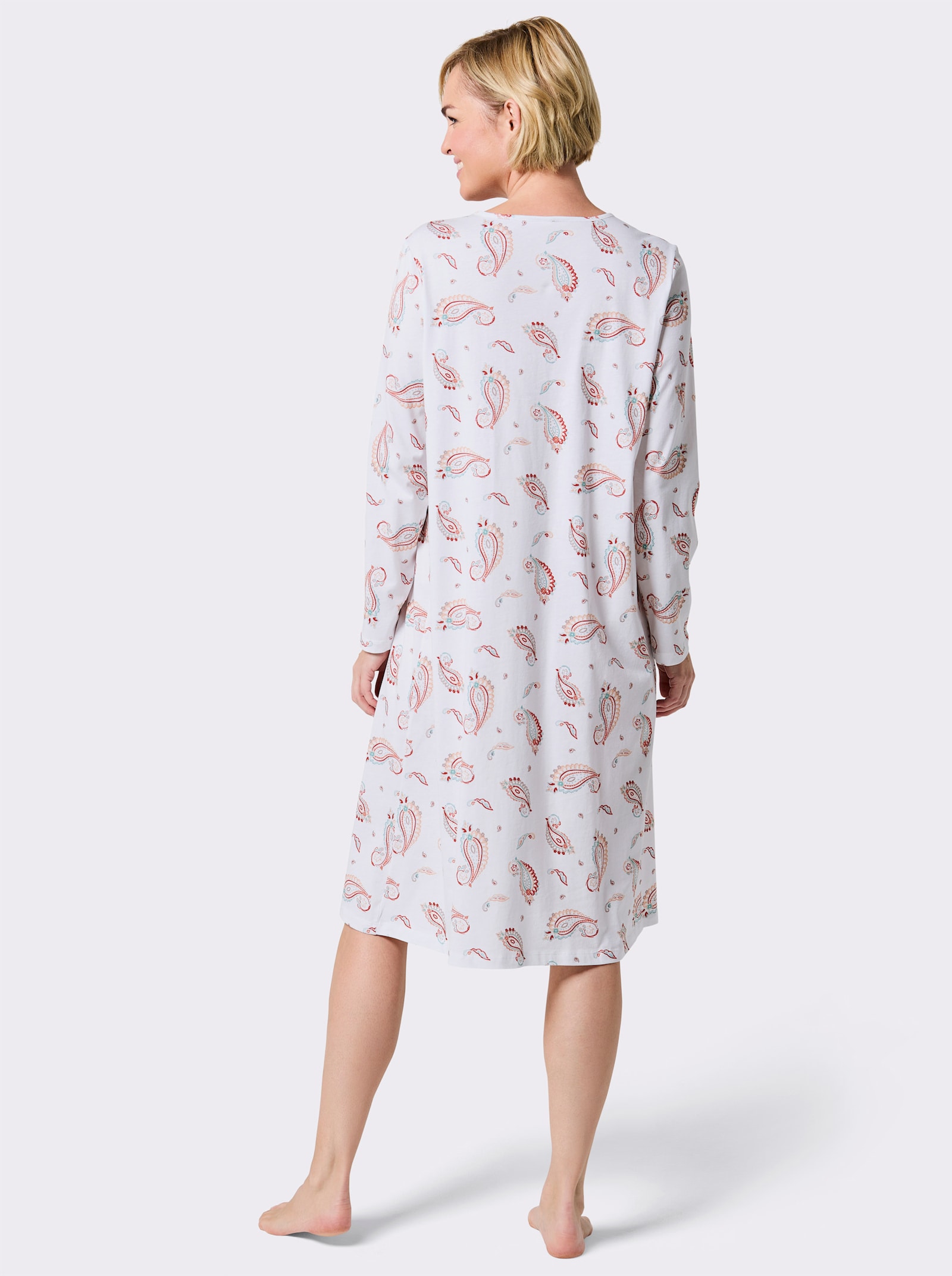 wäschepur Nachthemd mit Satinschleifchen - ecru-apricot-bedruckt