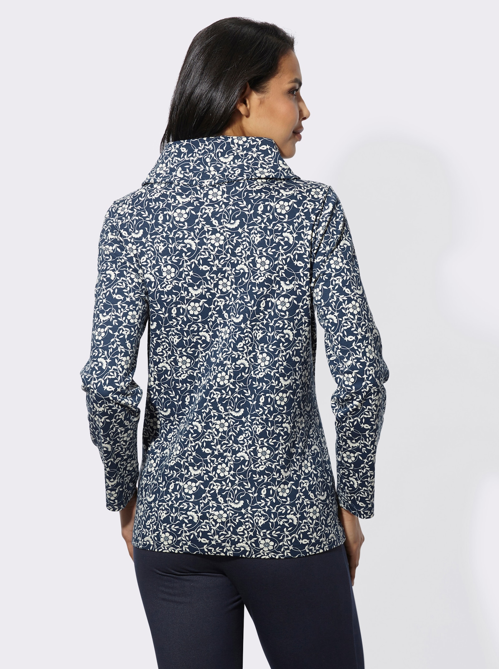 Sweatshirt mit weitem Rollkragen - dunkelblau-champagner-bedruckt