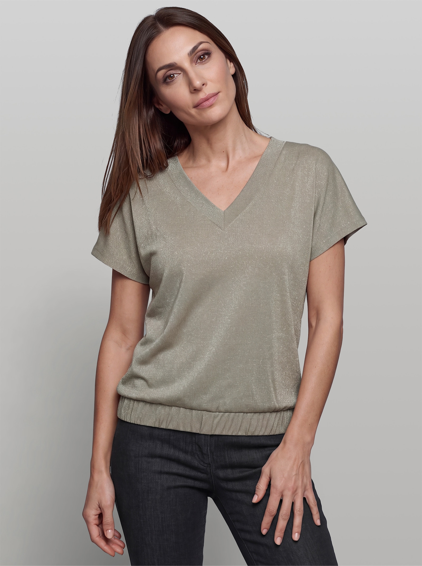 heine Fledermausshirt mit Glanzgarn - schlamm