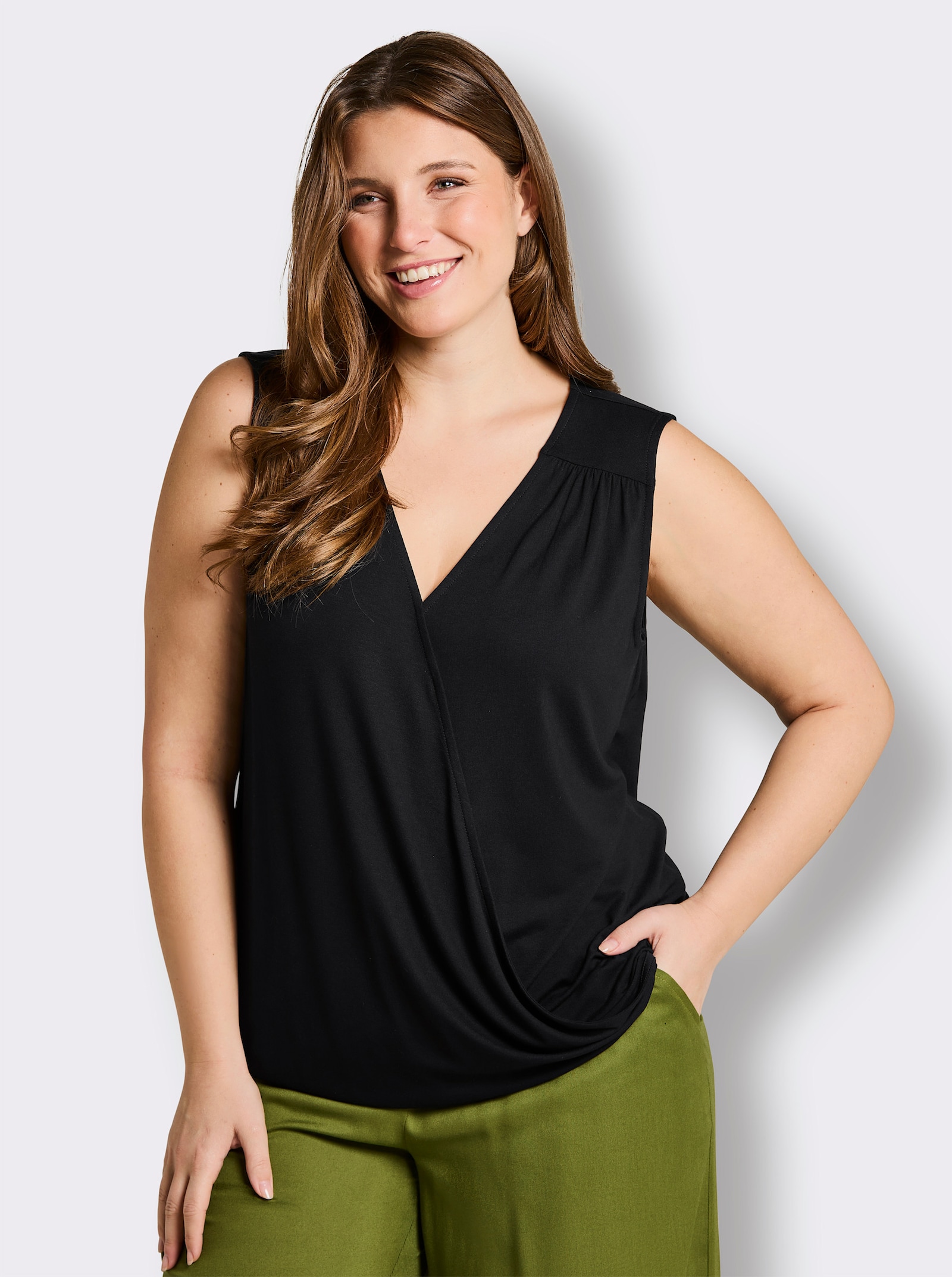 sheego Wickeltop mit Gummibund - schwarz