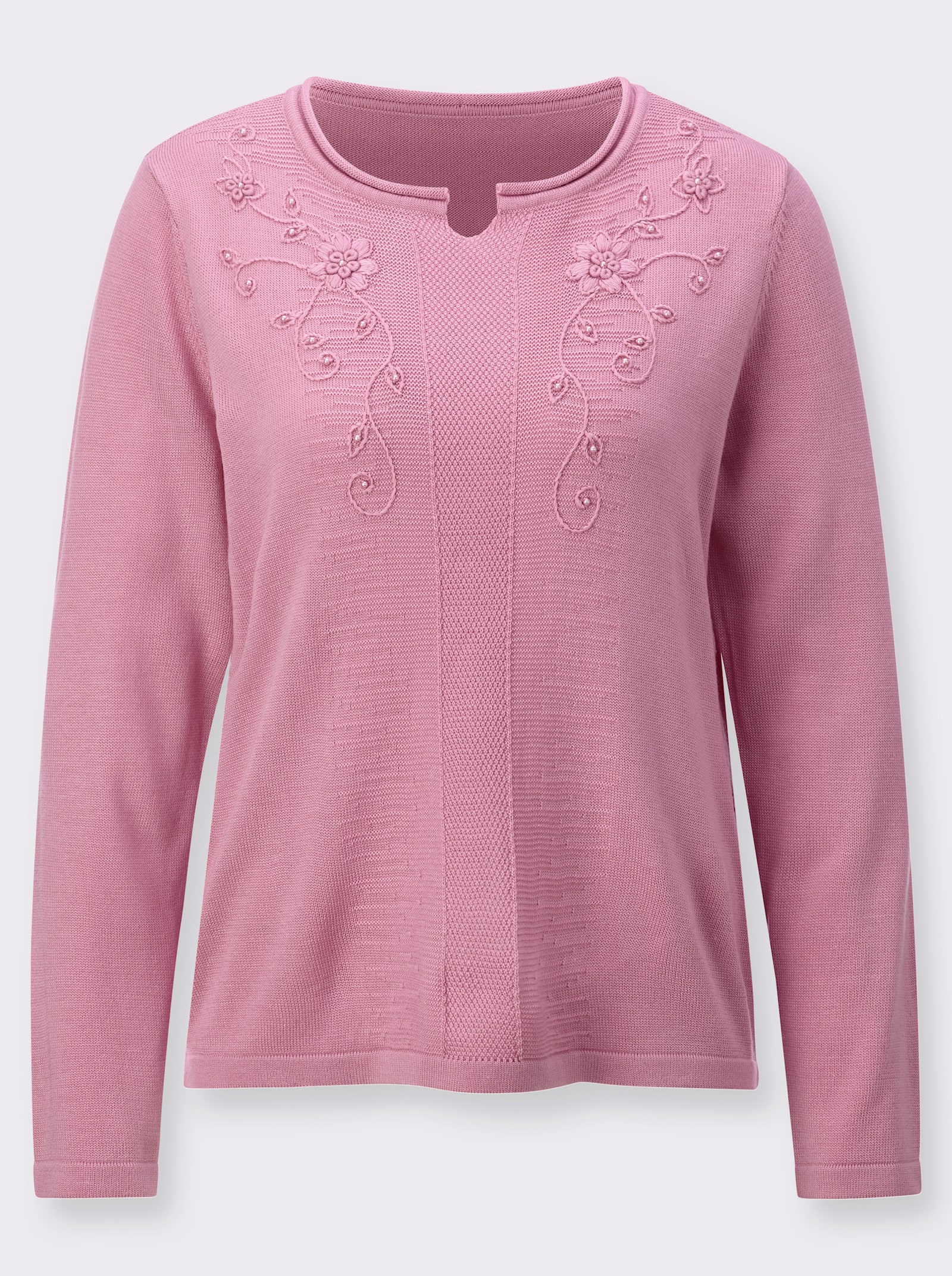 Pullover met rolrand bij de ronde hals - oudroze