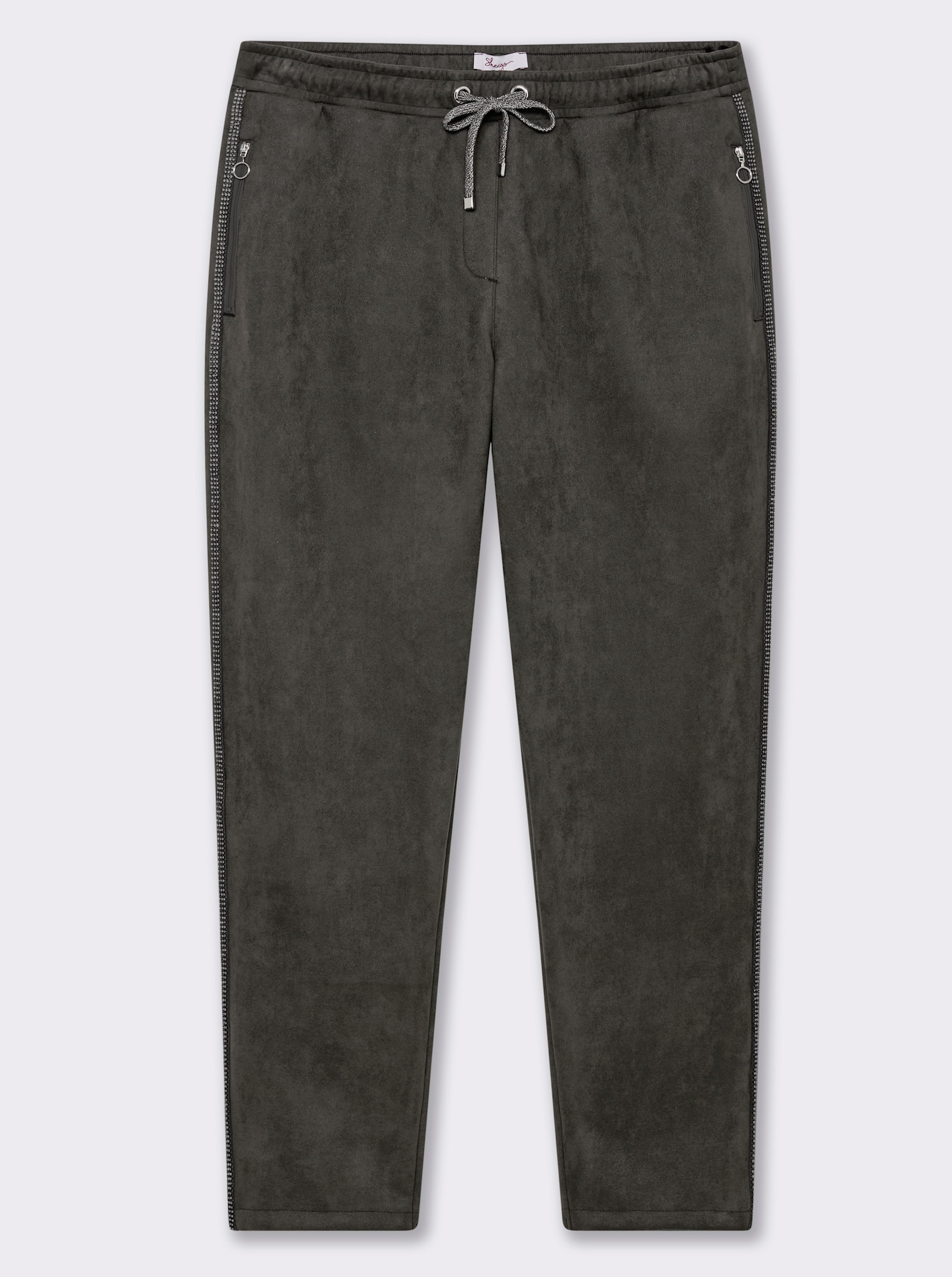 sheego Jogg Pants in Veloursleder-Optik, mit Galonstreifen - graphit