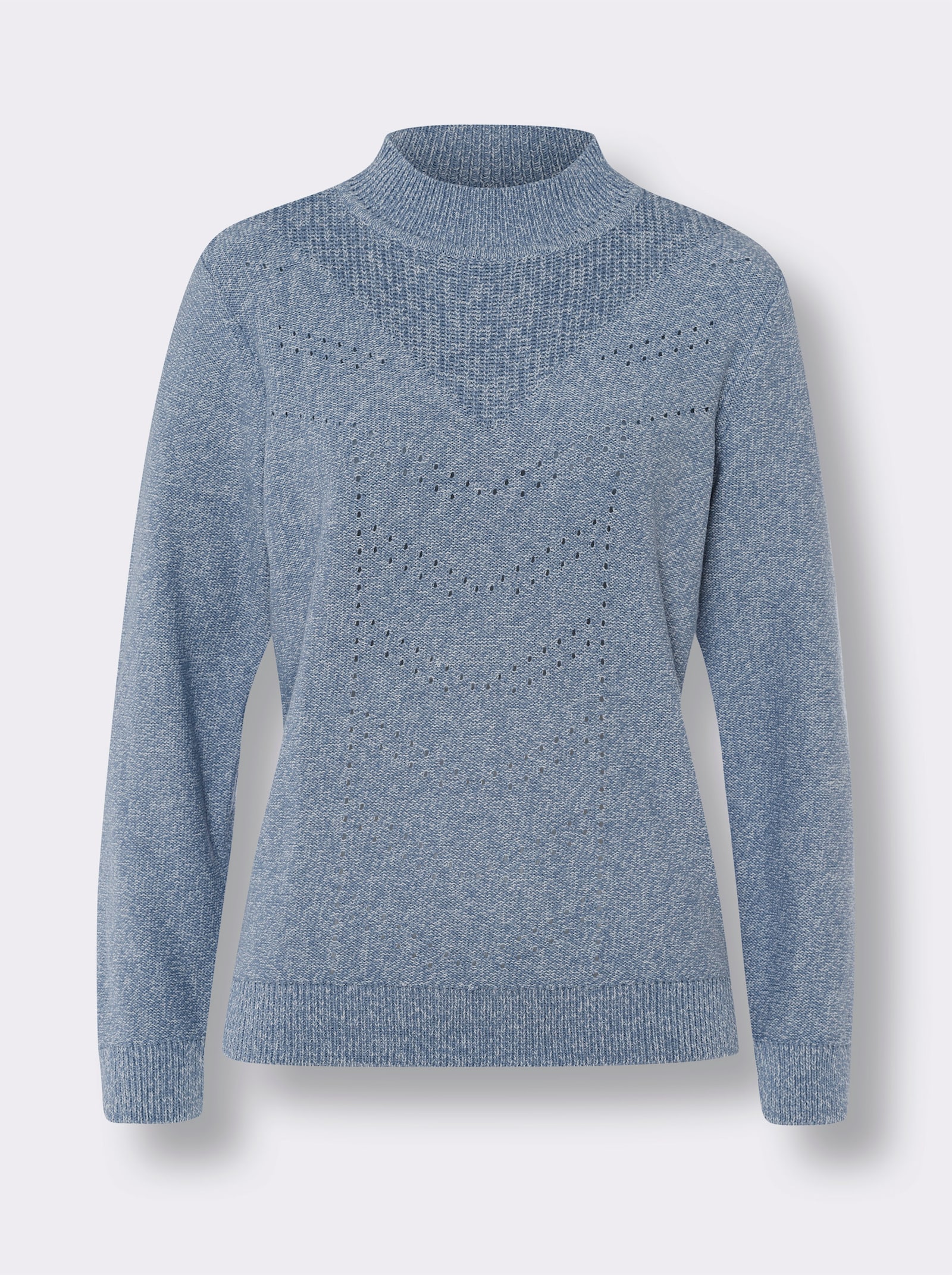 Langarm-Pullover in Melange-Optik - bleu-ecru-meliert