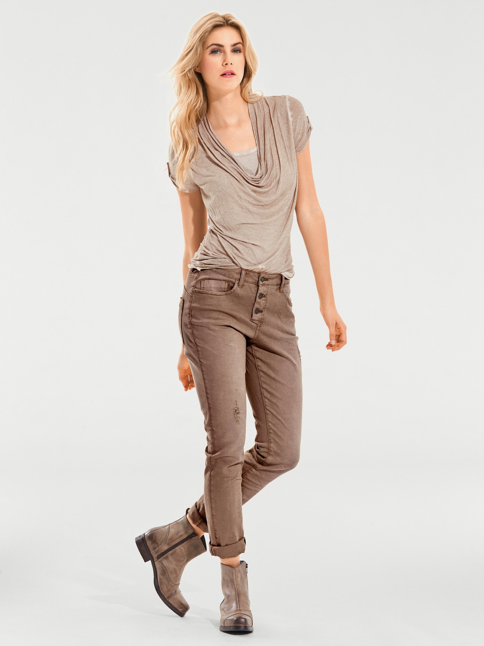 heine Boyfriend-Hose im modischen Used-Look - mocca used