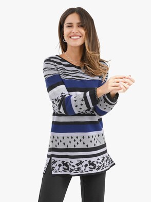Longpullover - royalblau-gemustert