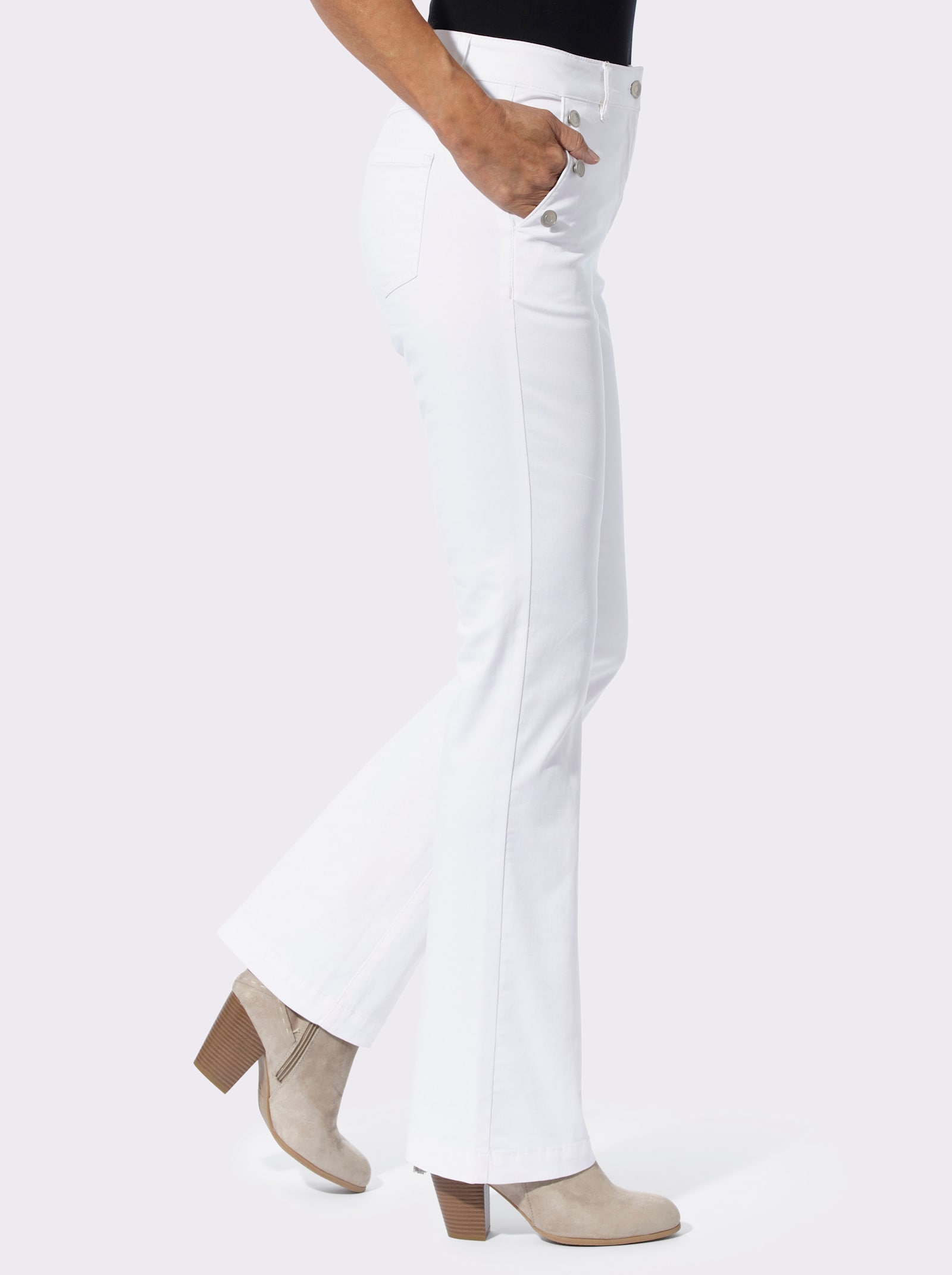 Bootcut džínsy s dekoratívnymi gombíkmi - svetlobéžová