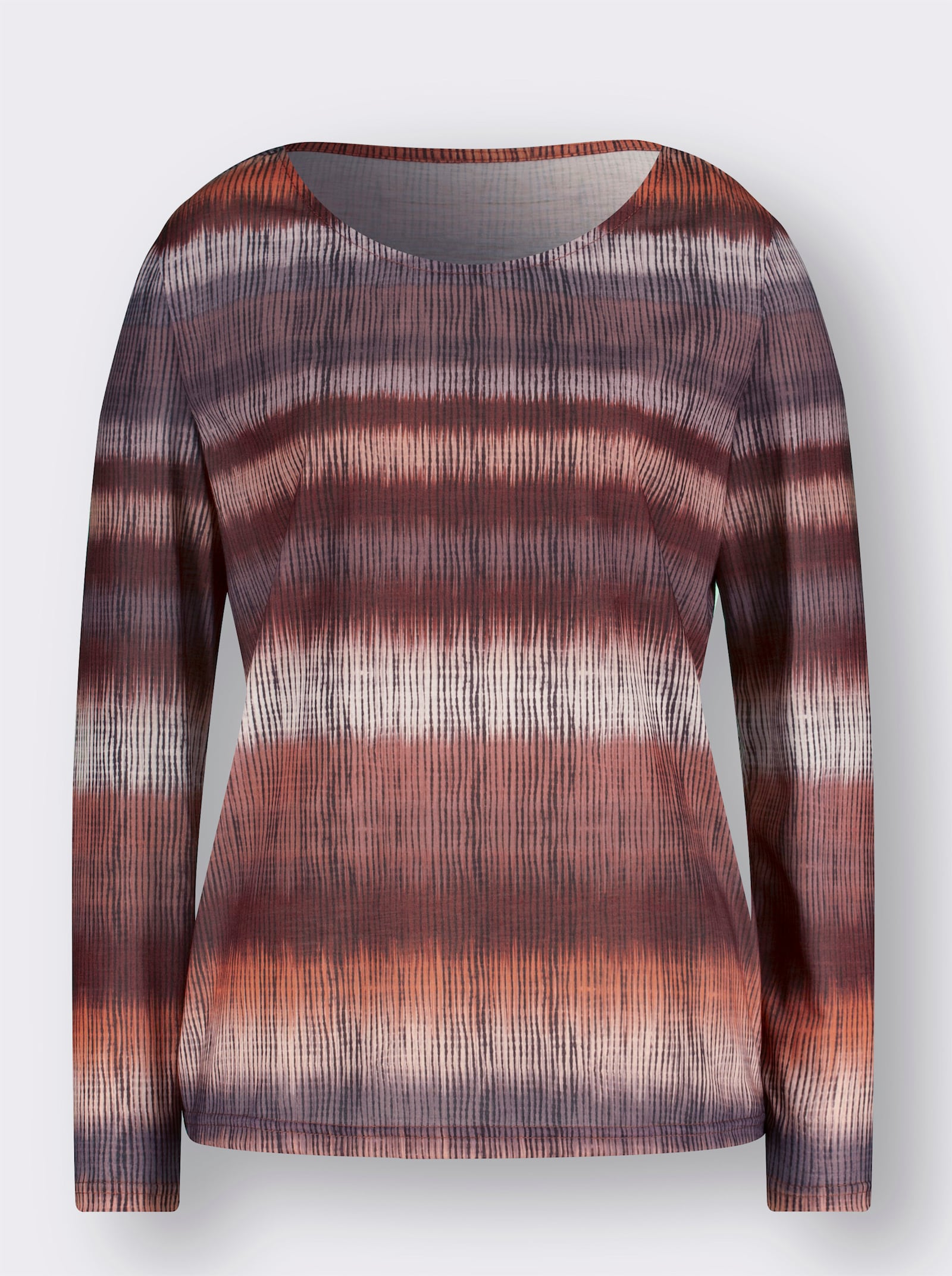 Langarm-Shirt - rotbraun-papaya-bedruckt