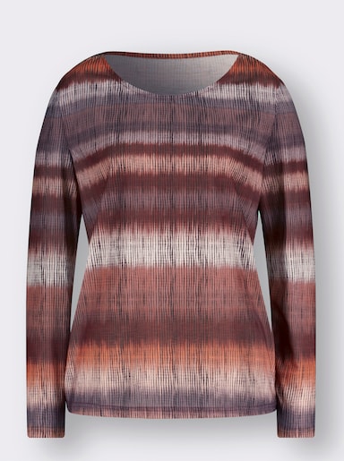 Langarm-Shirt - rotbraun-papaya-bedruckt