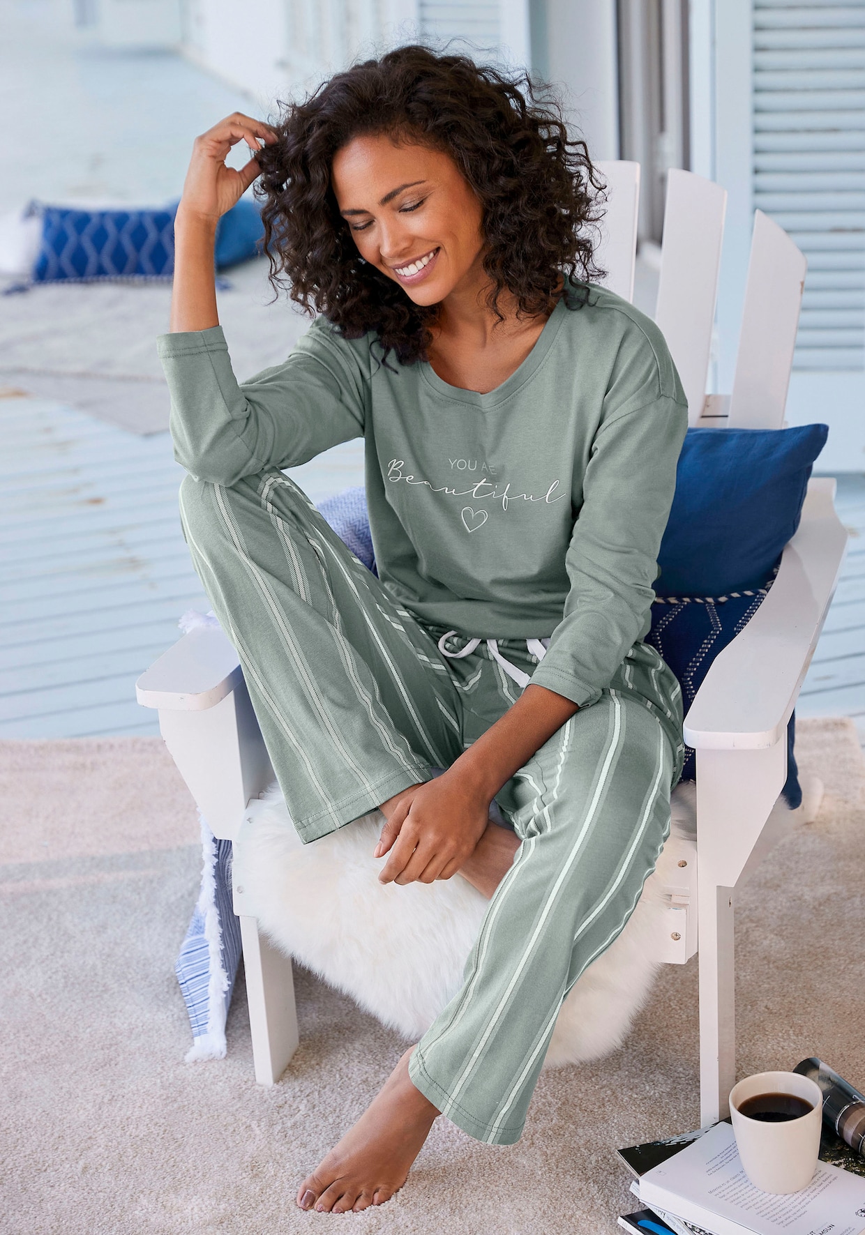 Vivance Dreams Pyjama - grün gestreift