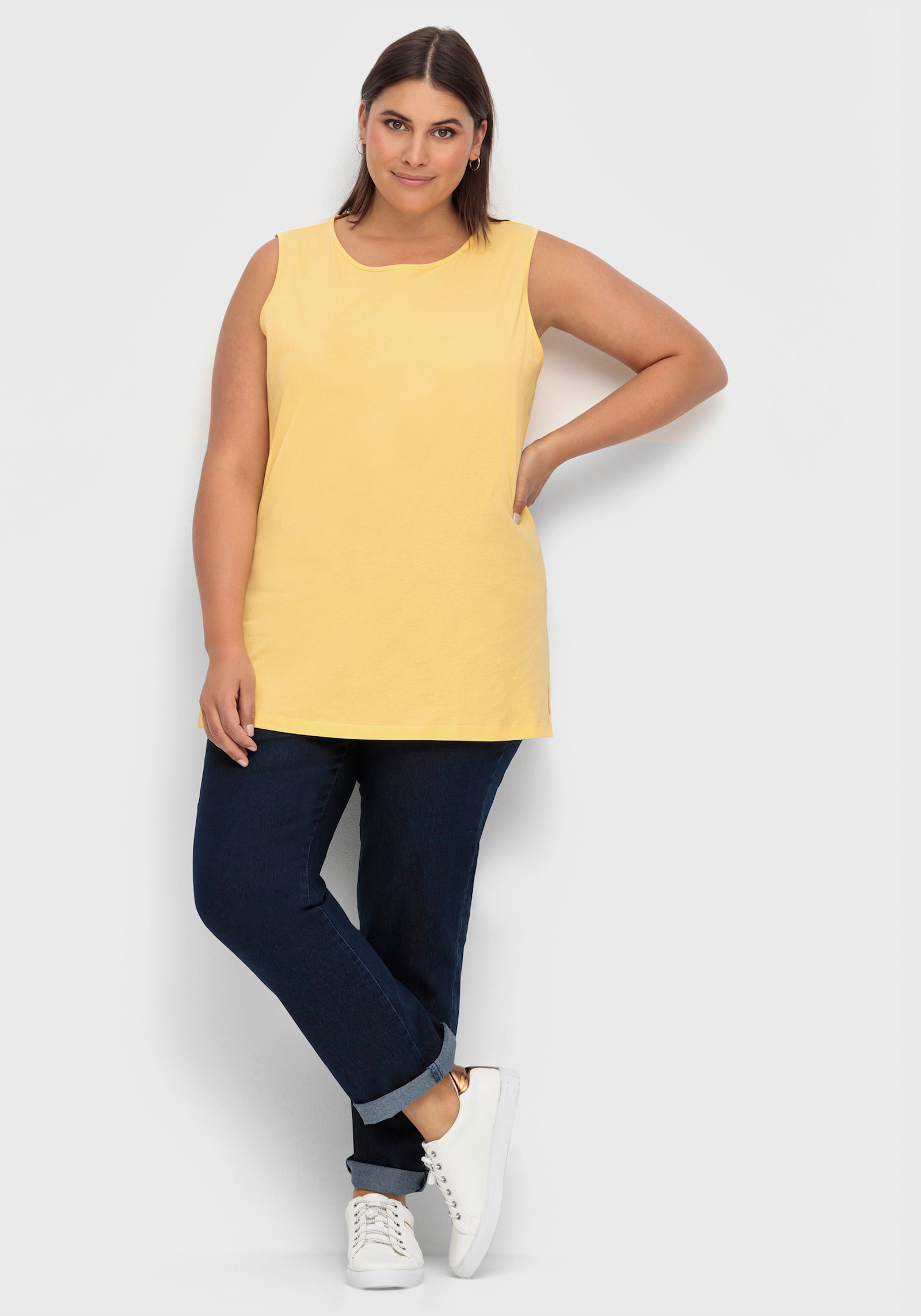 Longtop mit Seitenschlitzen - gelb