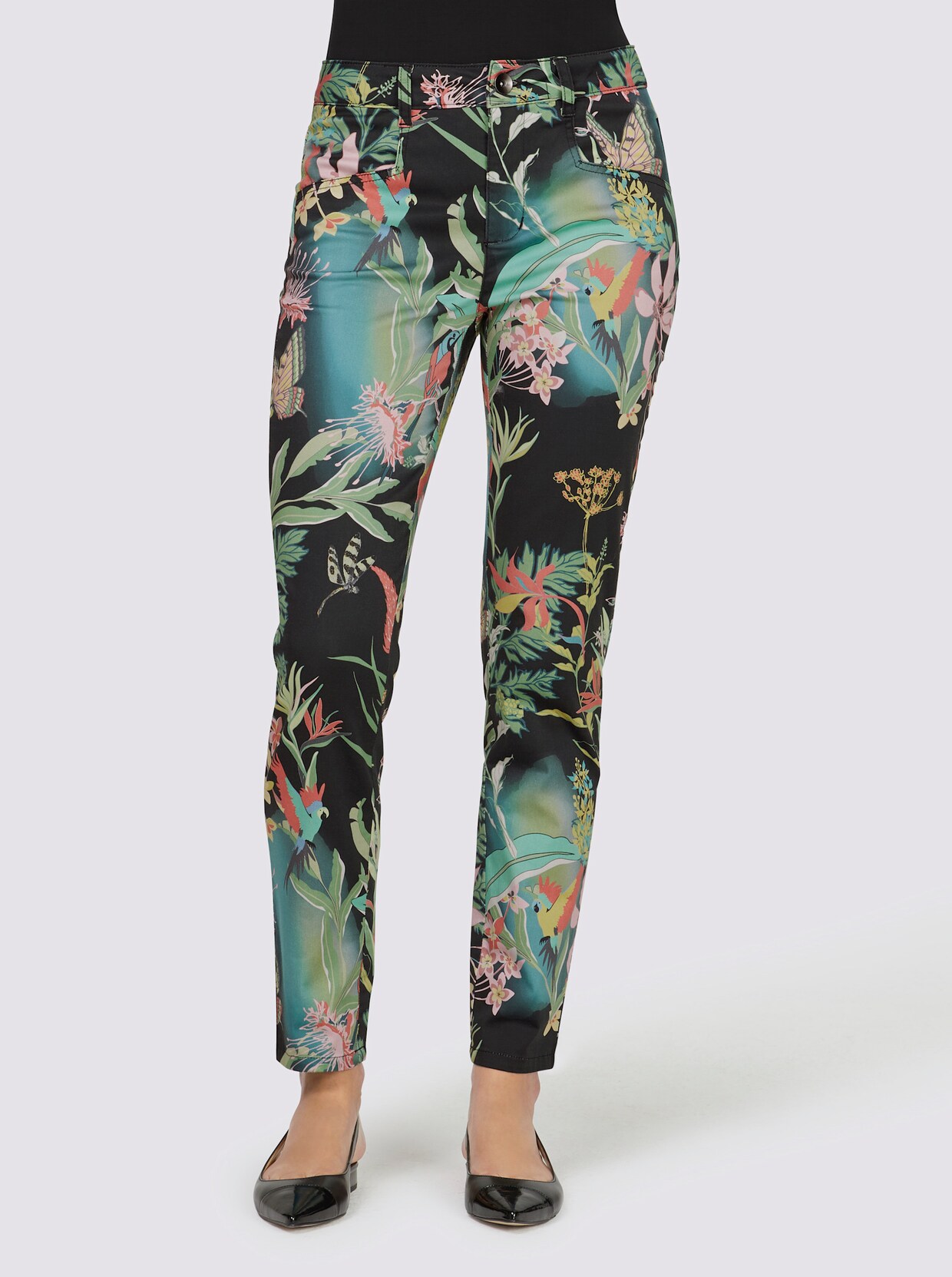 heine Druck-Hose - schwarz-apfel-bedruckt