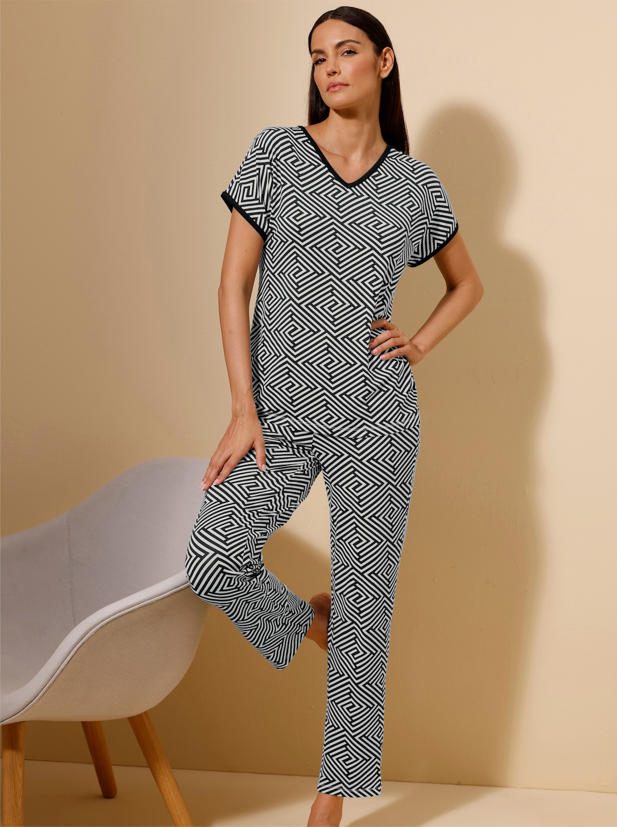 wäschepur Schlafanzug - schwarz-weiß-bedruckt