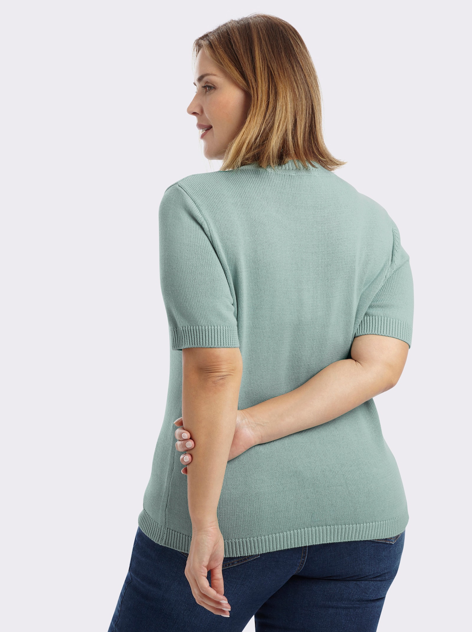 Kurzarmpullover mit Rippabschlüssen - kalkmint