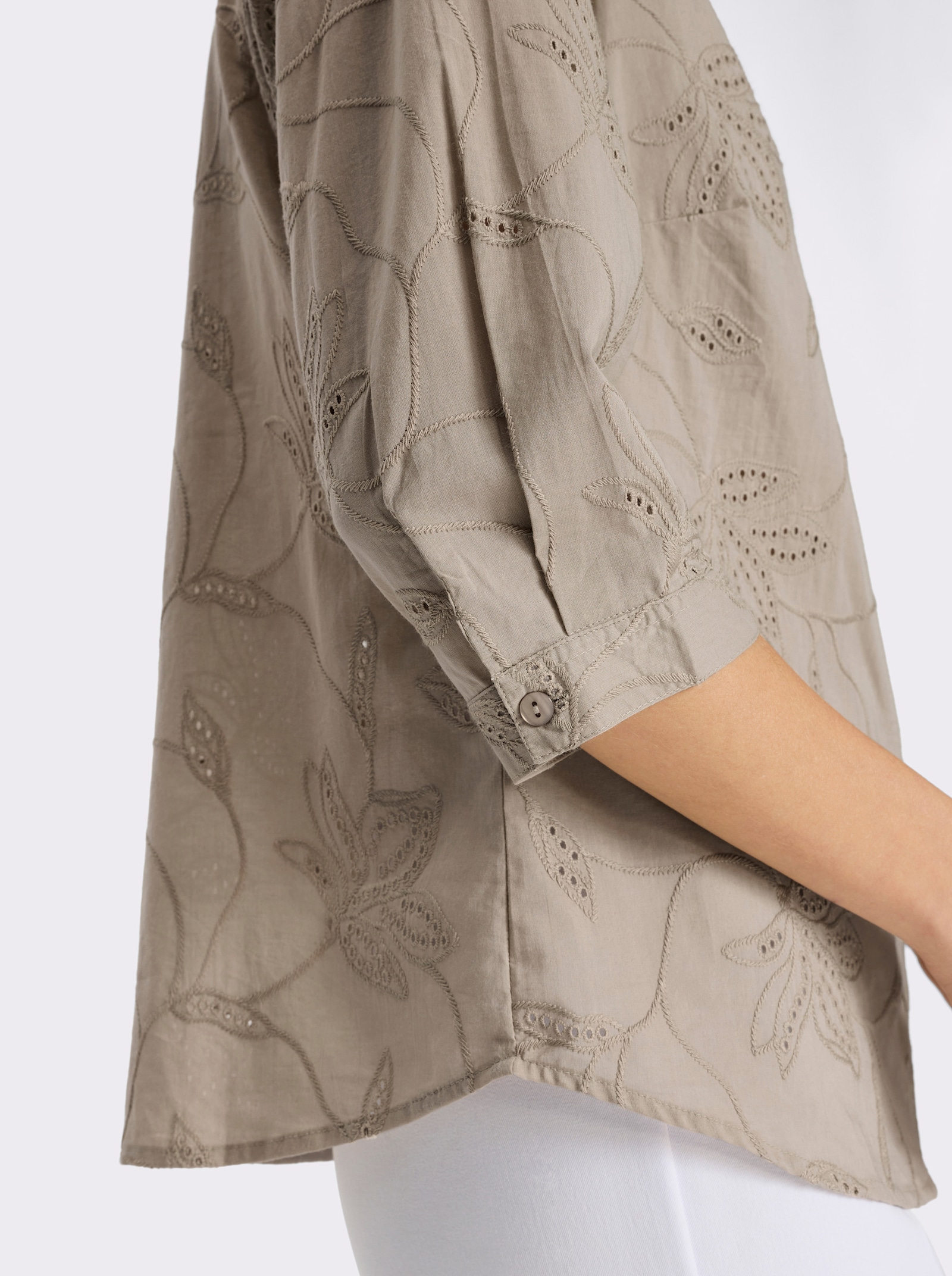 Baumwollbluse mit Madeira-Stickerei - sesam