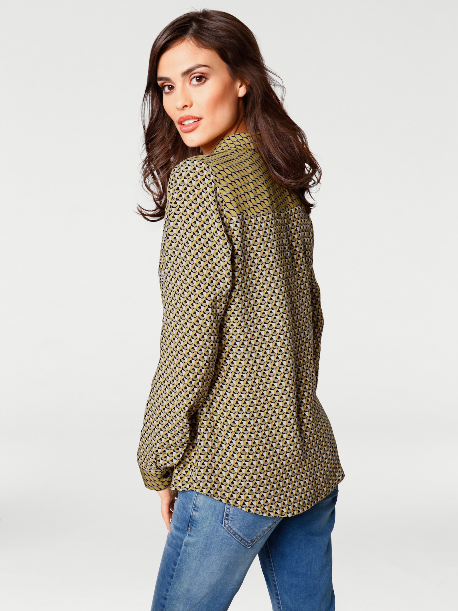 heine Overhemdblouse in minimalistisch dessin - geel/grijs