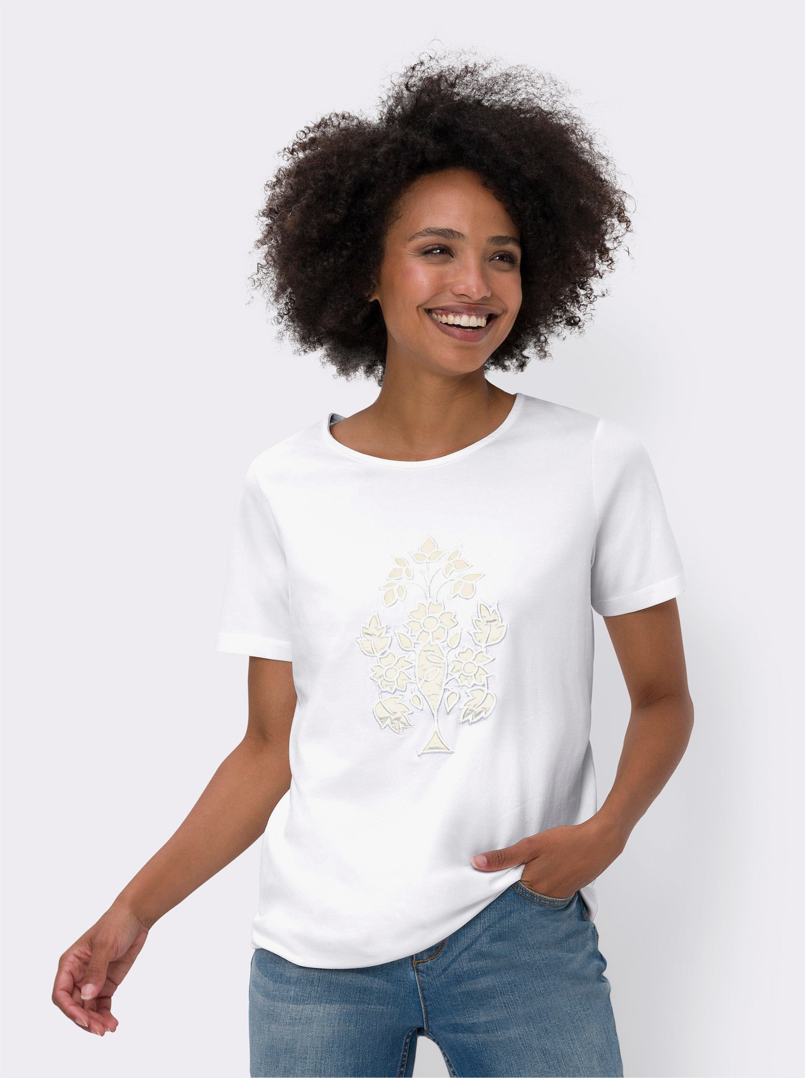heine Kurzarmshirt floral gemustert - ecru