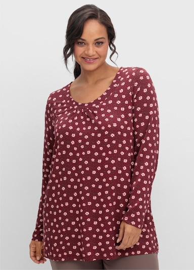 Tunikashirt in A-Form - dunkelrot-rosenquarz-bedruckt