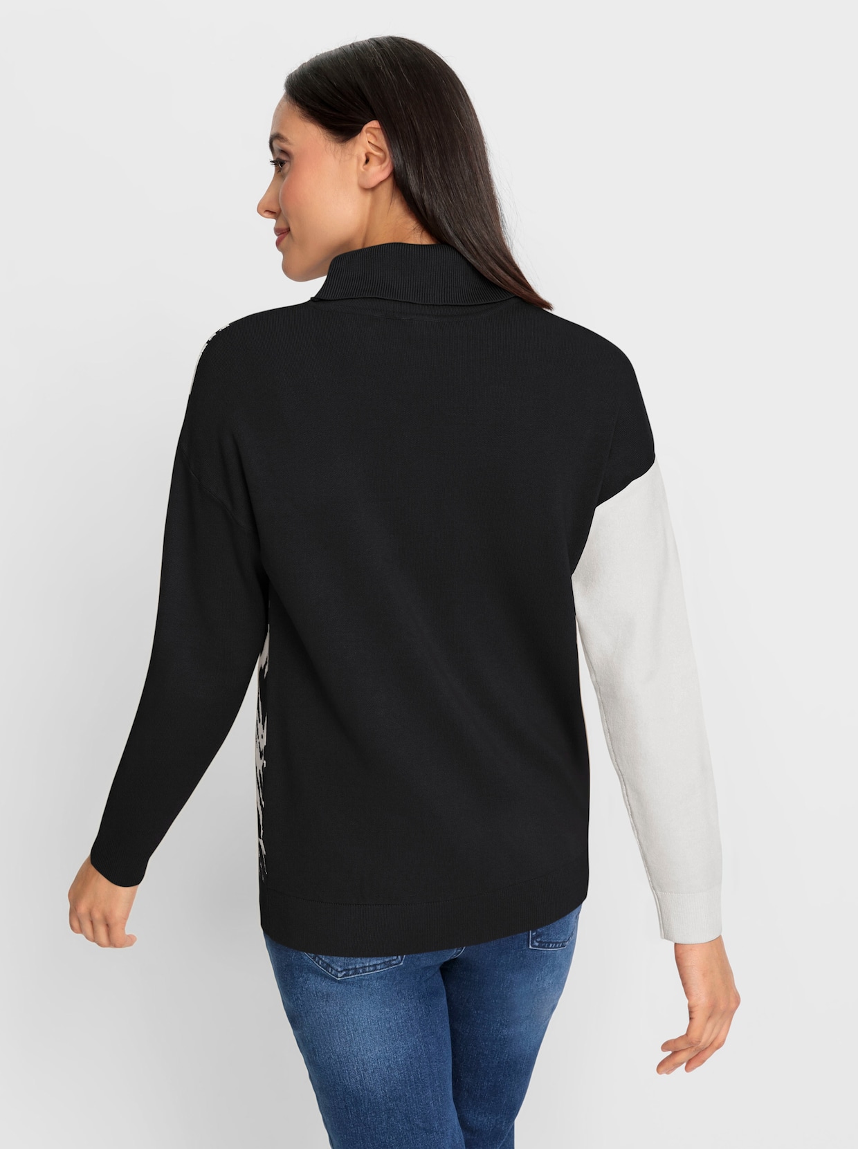 heine pull à col roulé - noir-écru à motifs