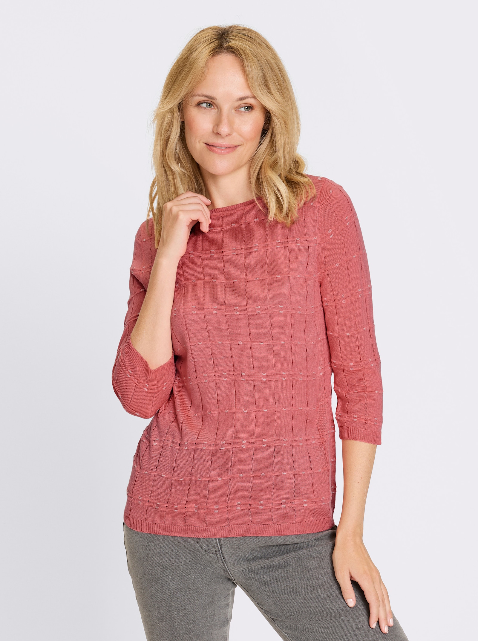 3/4 Arm-Pullover mit Strickmuster - flamingo-ecru-gemustert