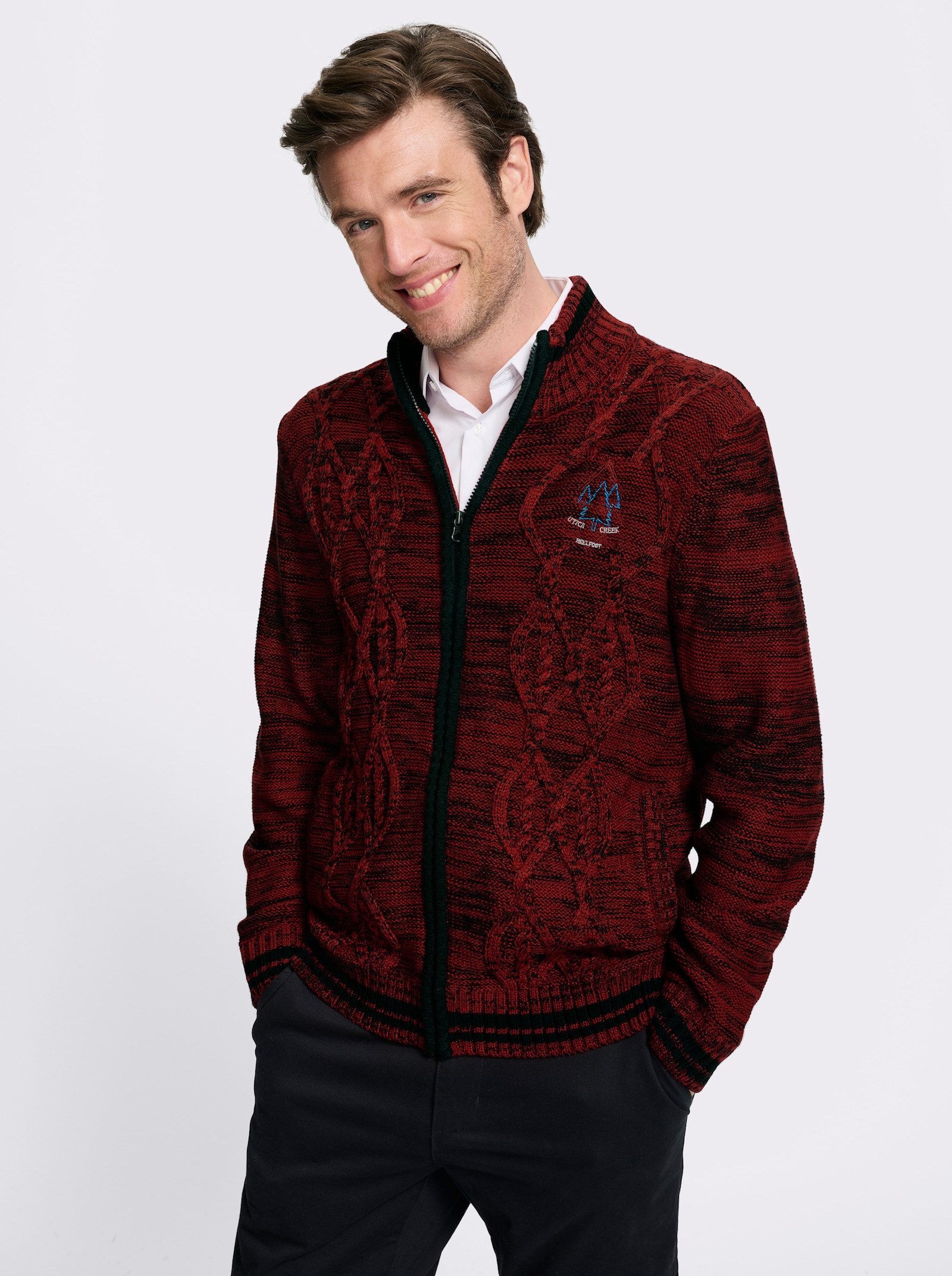 Marco Donati Strickjacke mit Reißverschluss - kirsche-schwarz-meliert