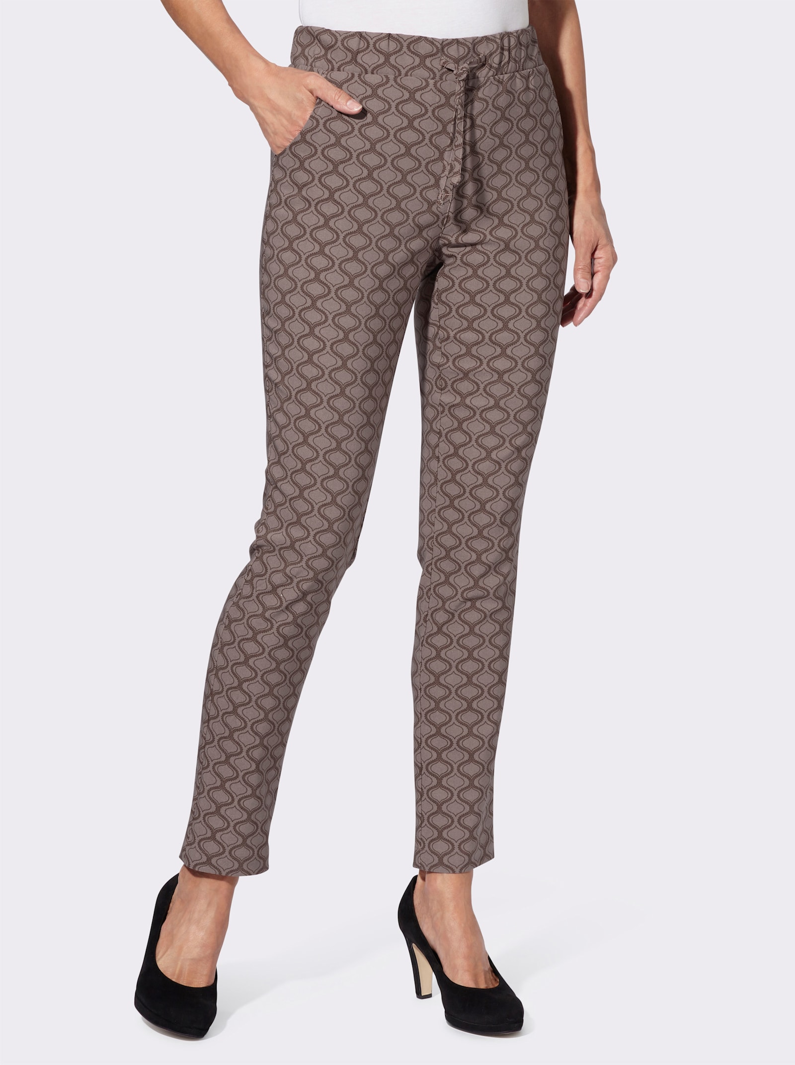 Bengalinhose im Grafik-Dessin - dunkeltaupe-schoko-bedruckt