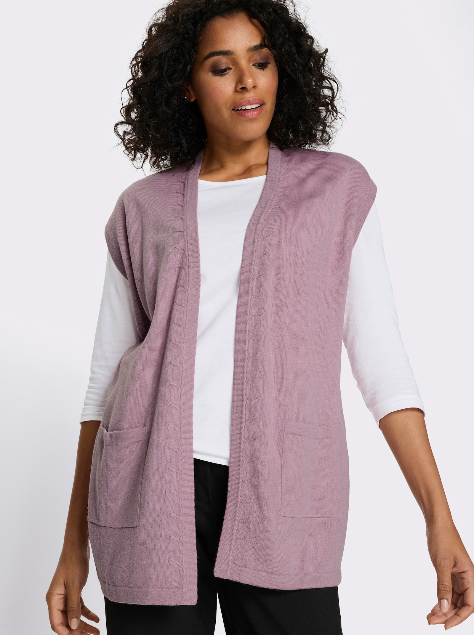 Strickweste in Longform - mauve