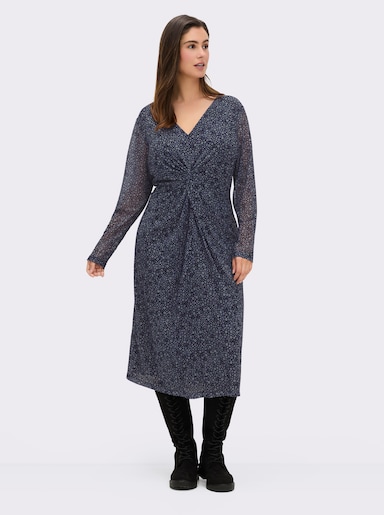 sheego Blumenkleid aus Mesh, mit Knotendetail - tiefblau-bedruckt