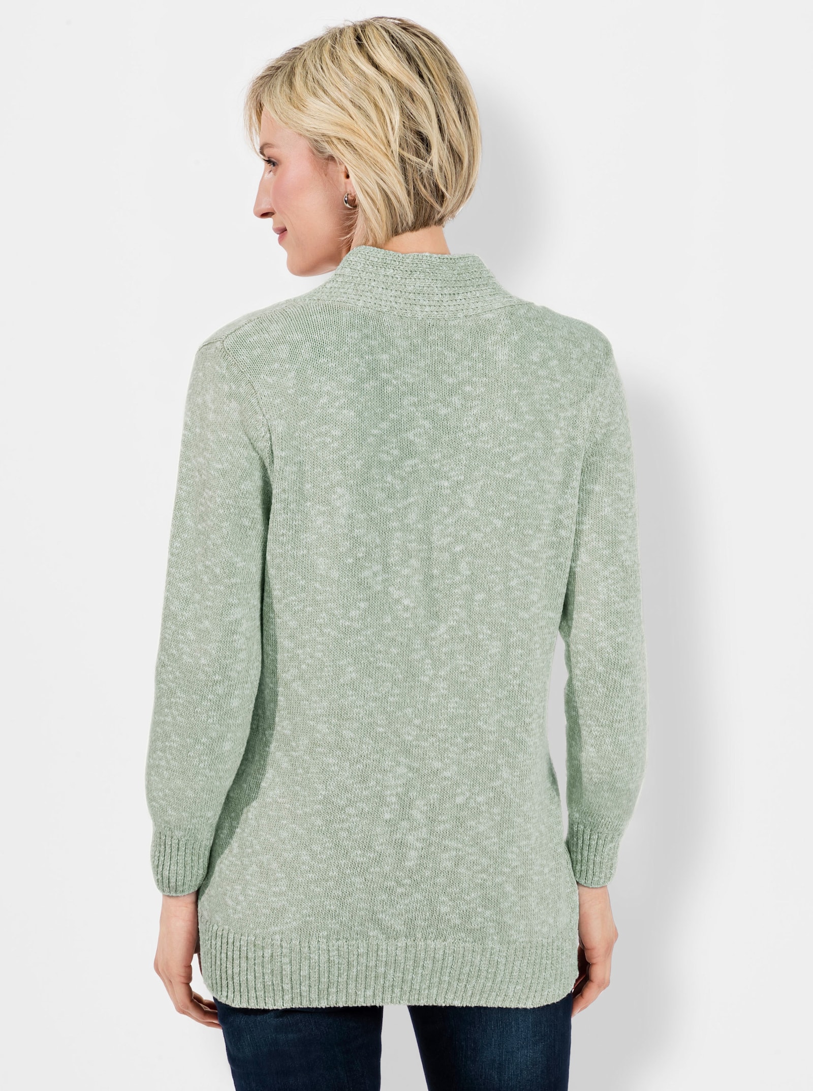 V-Ausschnitt-Pullover in 2-in-1-Optik - kalkmint-meliert