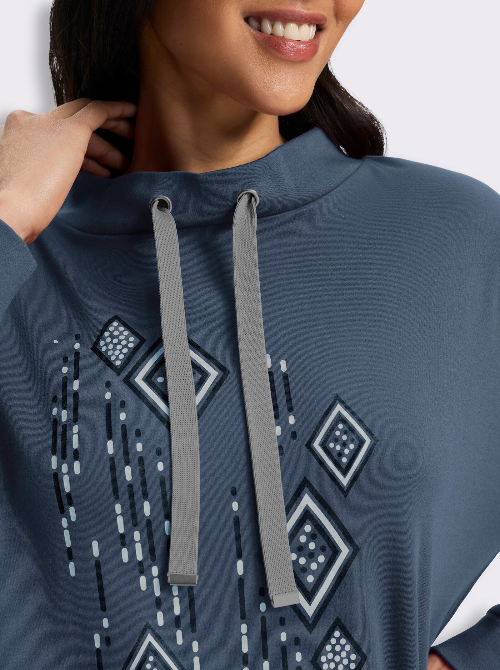  Stehkragenshirt in Interlock-Qualität - rauchblau-schwarz