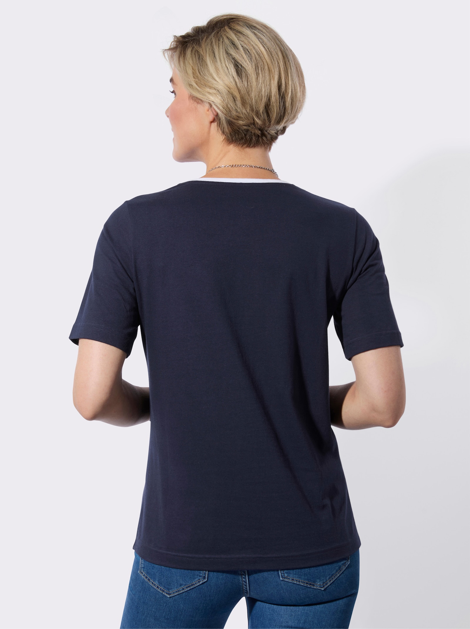 Kurzarmshirt mit platziertem Blütenprint - marine