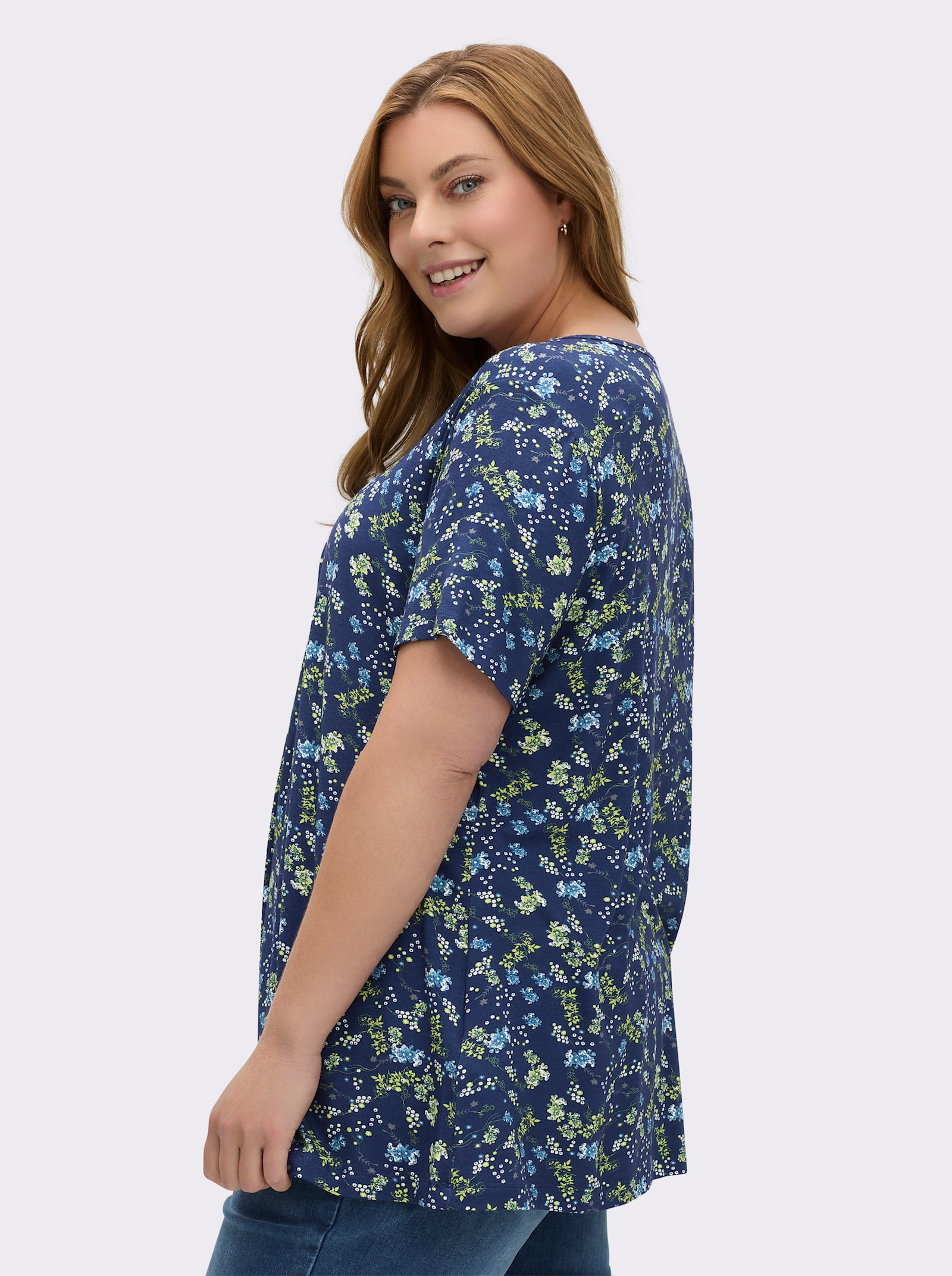 Tunikashirt mit Faltenpartie vorne - marine-bedruckt