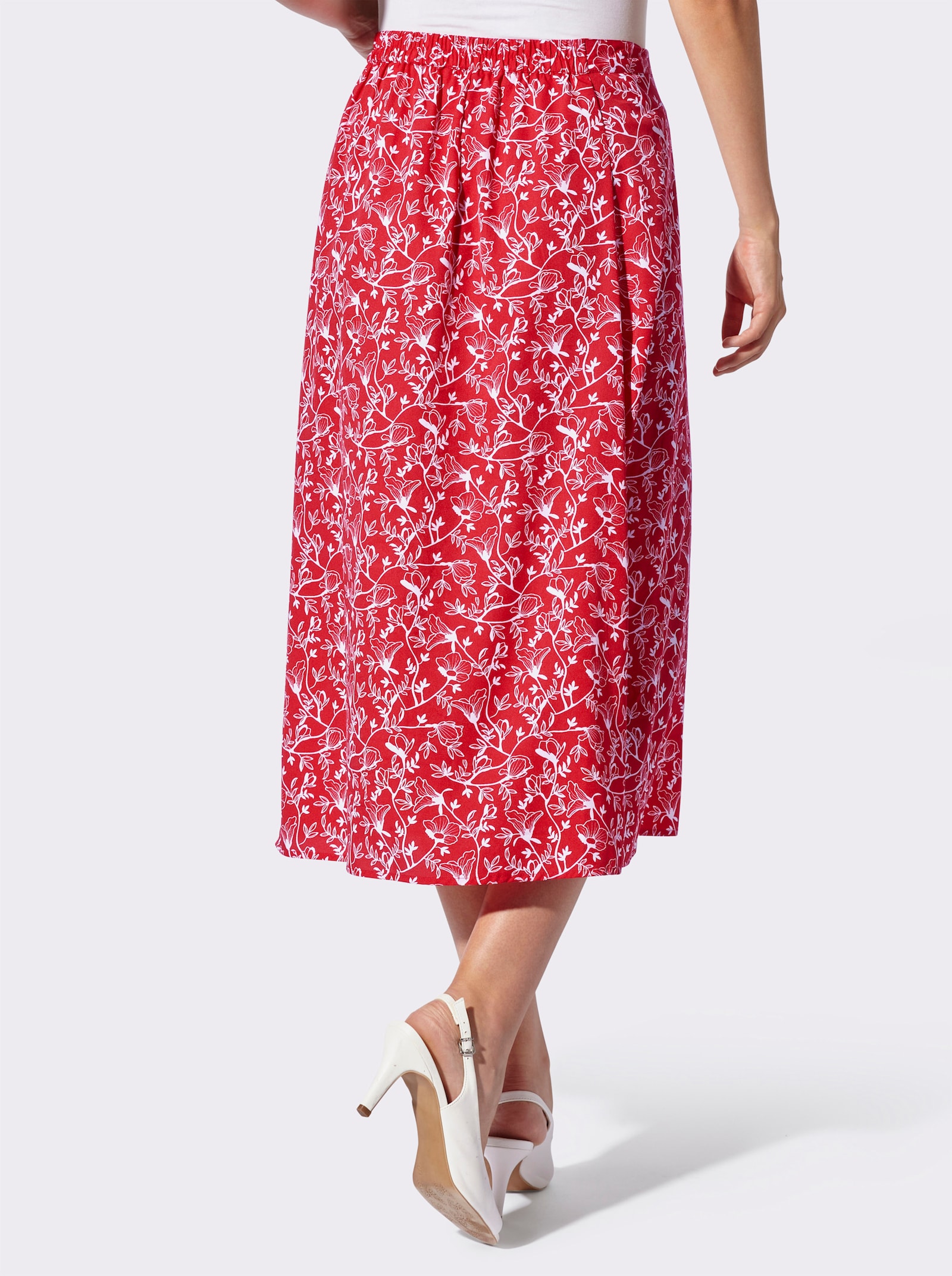 Schlupfrock mit Zierknopfleiste - rot-ecru-bedruckt