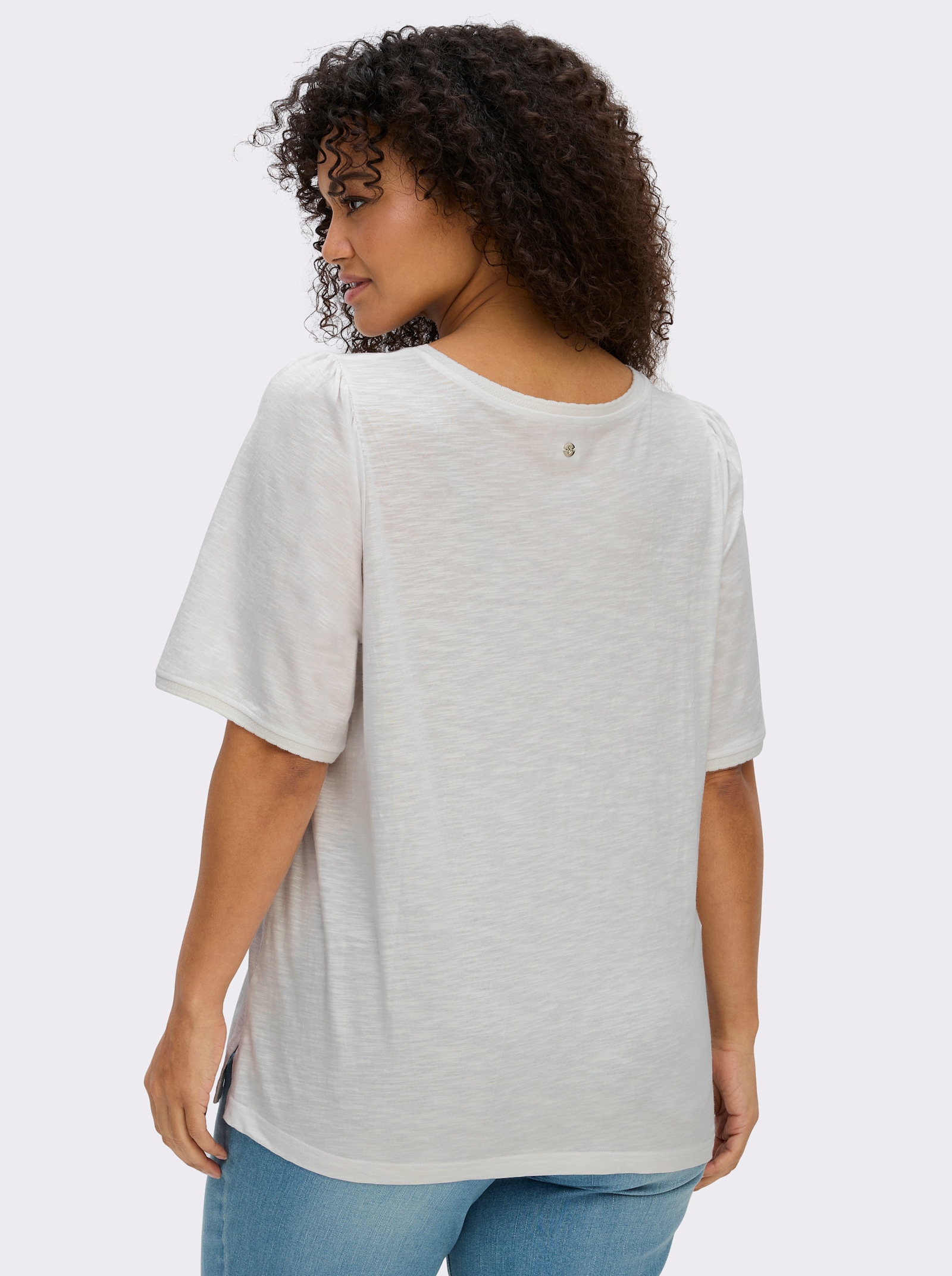 sheego Rundhalsshirt in Flammgarn-Struktur - ecru