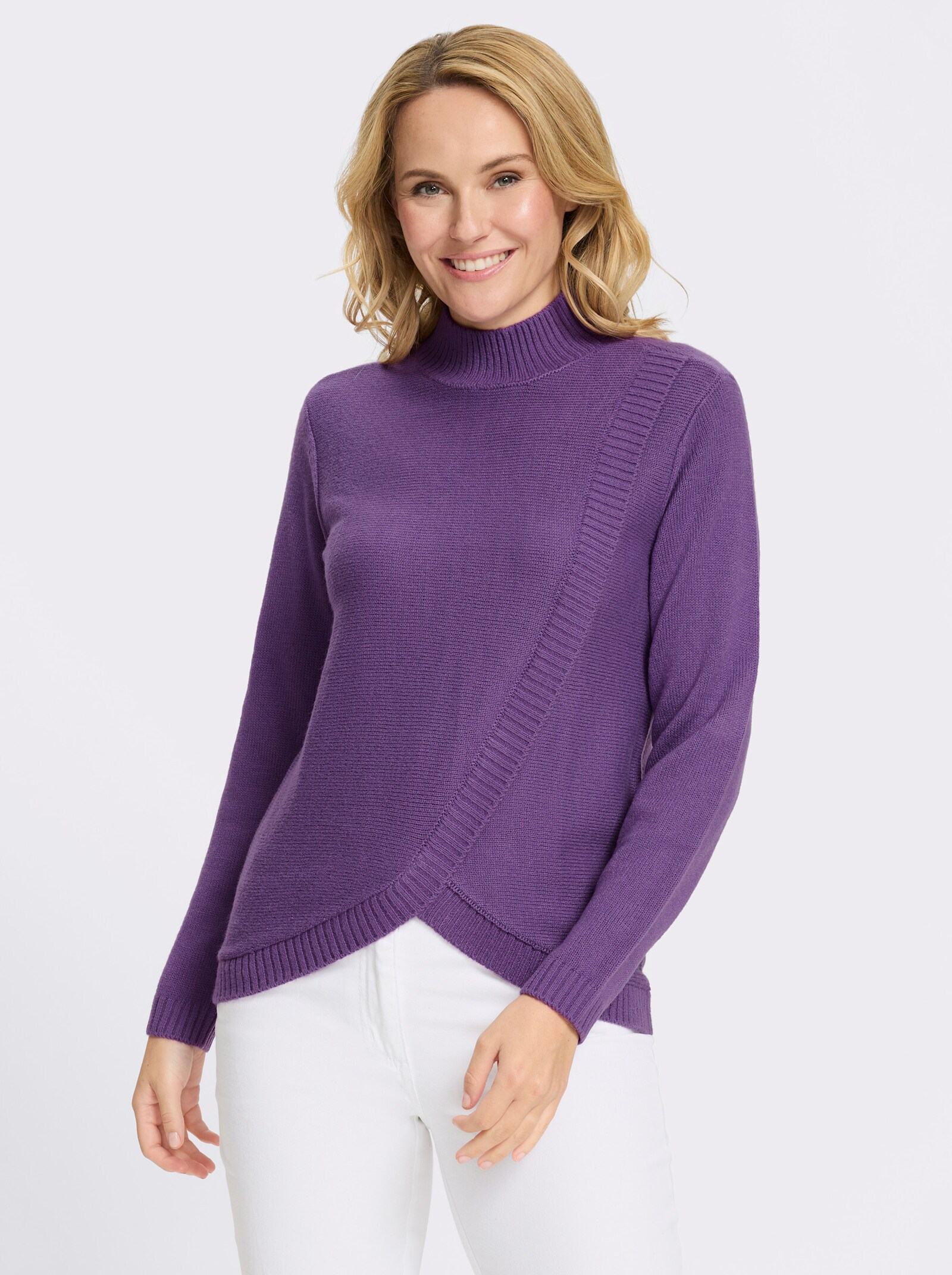 Stehkragenpullover in doppellagiger Optik - lila