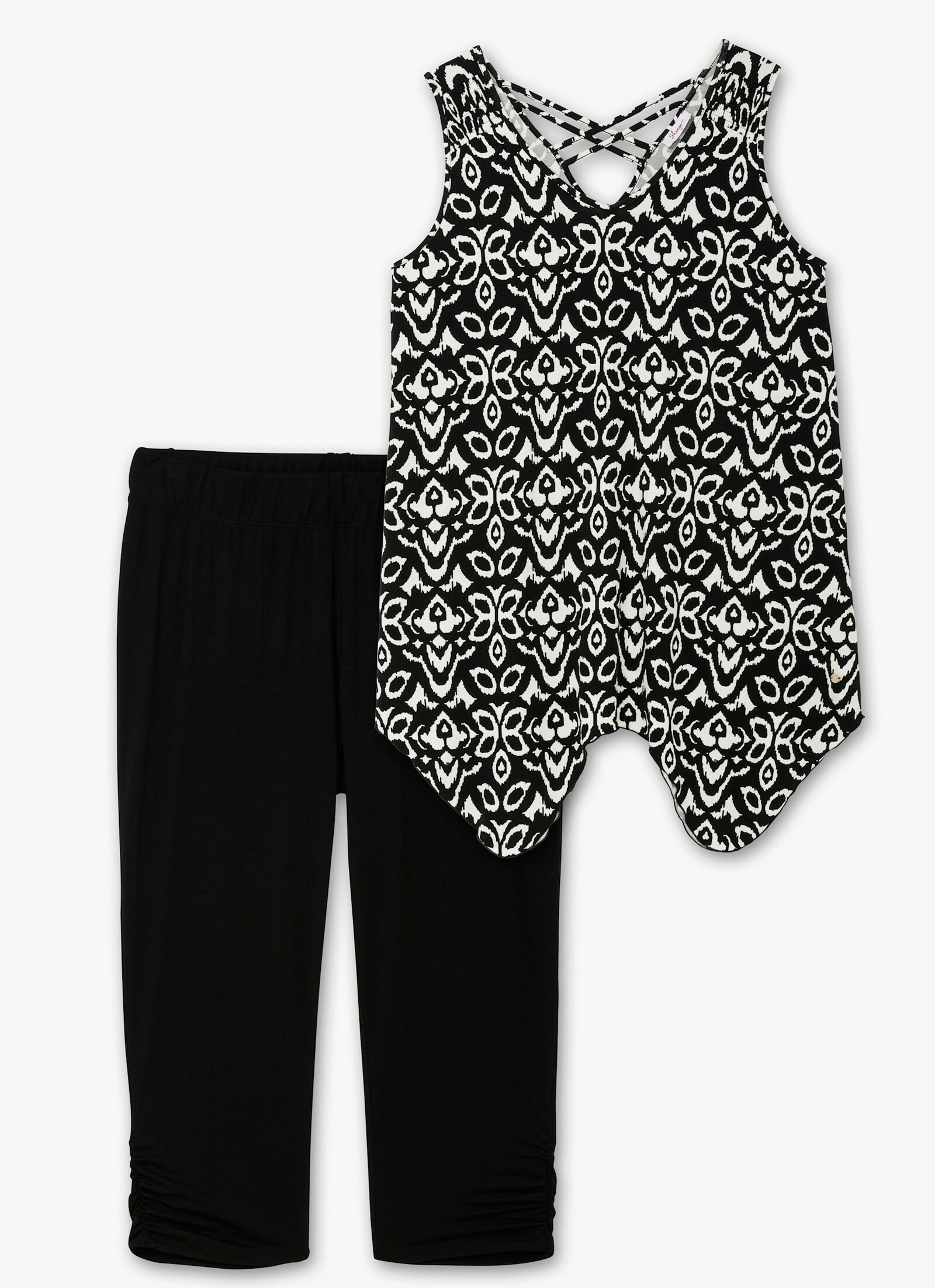 sheego Top und Leggings im Set - schwarz-weiß