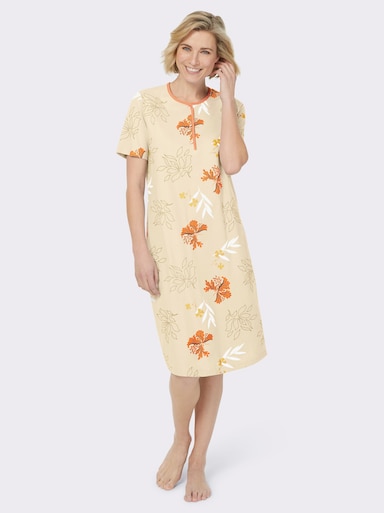 Ascafa Nachthemden im Doppelpack, floraler Print - vanille + vanille-bedruckt