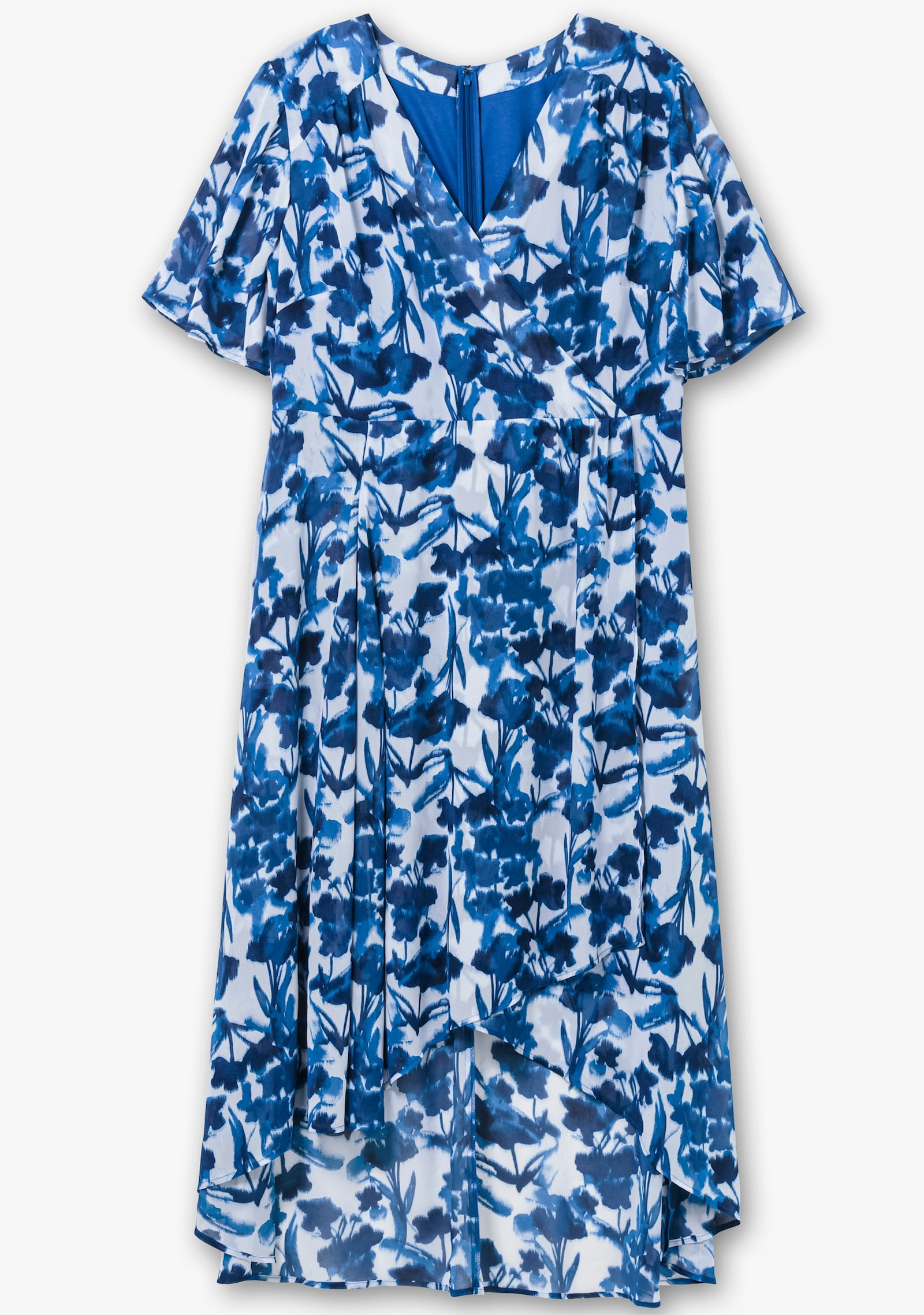 sheego Chiffonkleid in Wickeloptik, mit Blätterprint - kobalt-gemustert