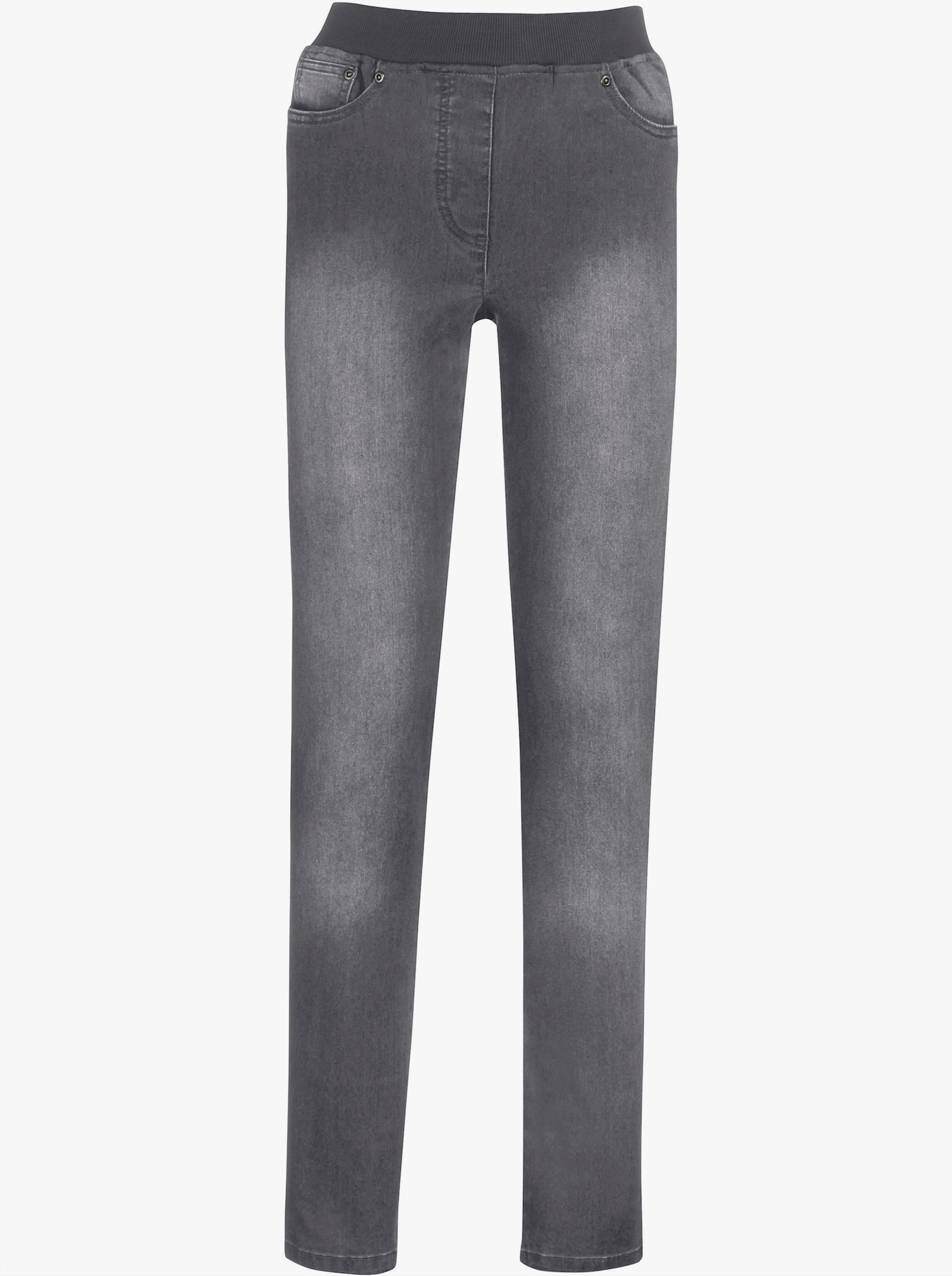 Navlékací džíny s žebrovaným elastickým pasem z úpletu - šedá-denim