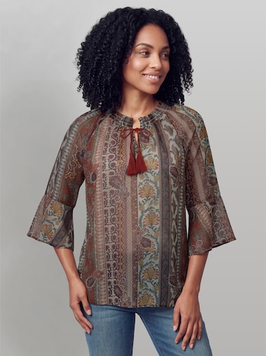 heine Chiffonbluse mit Volantärmel - sand-rostrot-bedruckt