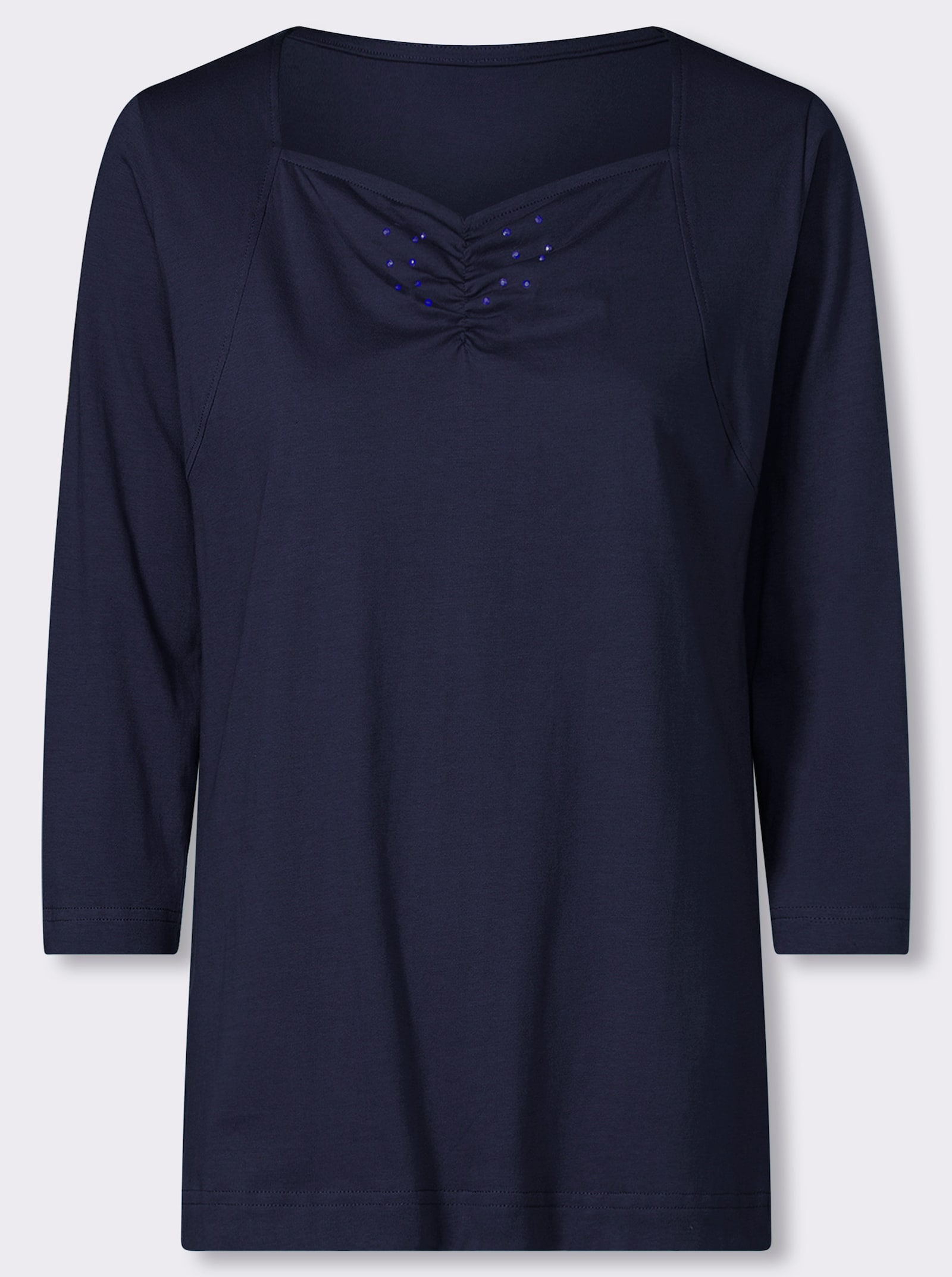 3/4-Arm-Shirt mit Herz-Ausschnitt, Baumwolle - marine